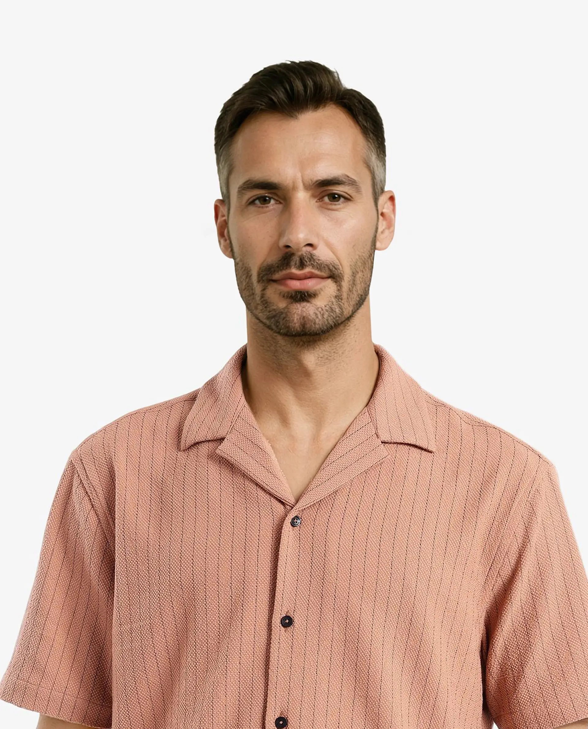 Rare Rabbit Men's Melon Dusky Orange Polyester Blend Plain Boxy Fit Half Sleeve Cuban Collar Shirt - Image 5