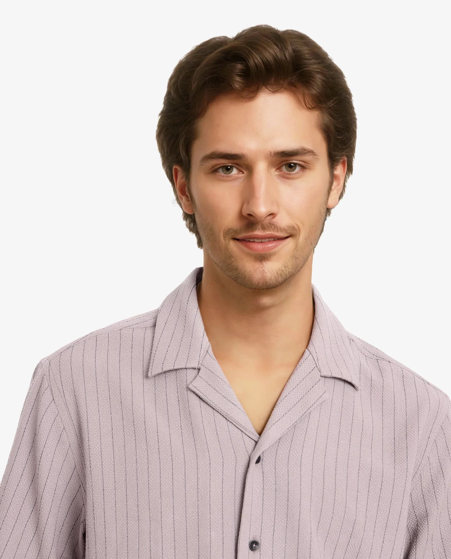 Rare Rabbit Men's Melon Dusky Purple Cotton Striped Print Boxy Fit Half Sleeve Cuban Collar Shirt - Image 3