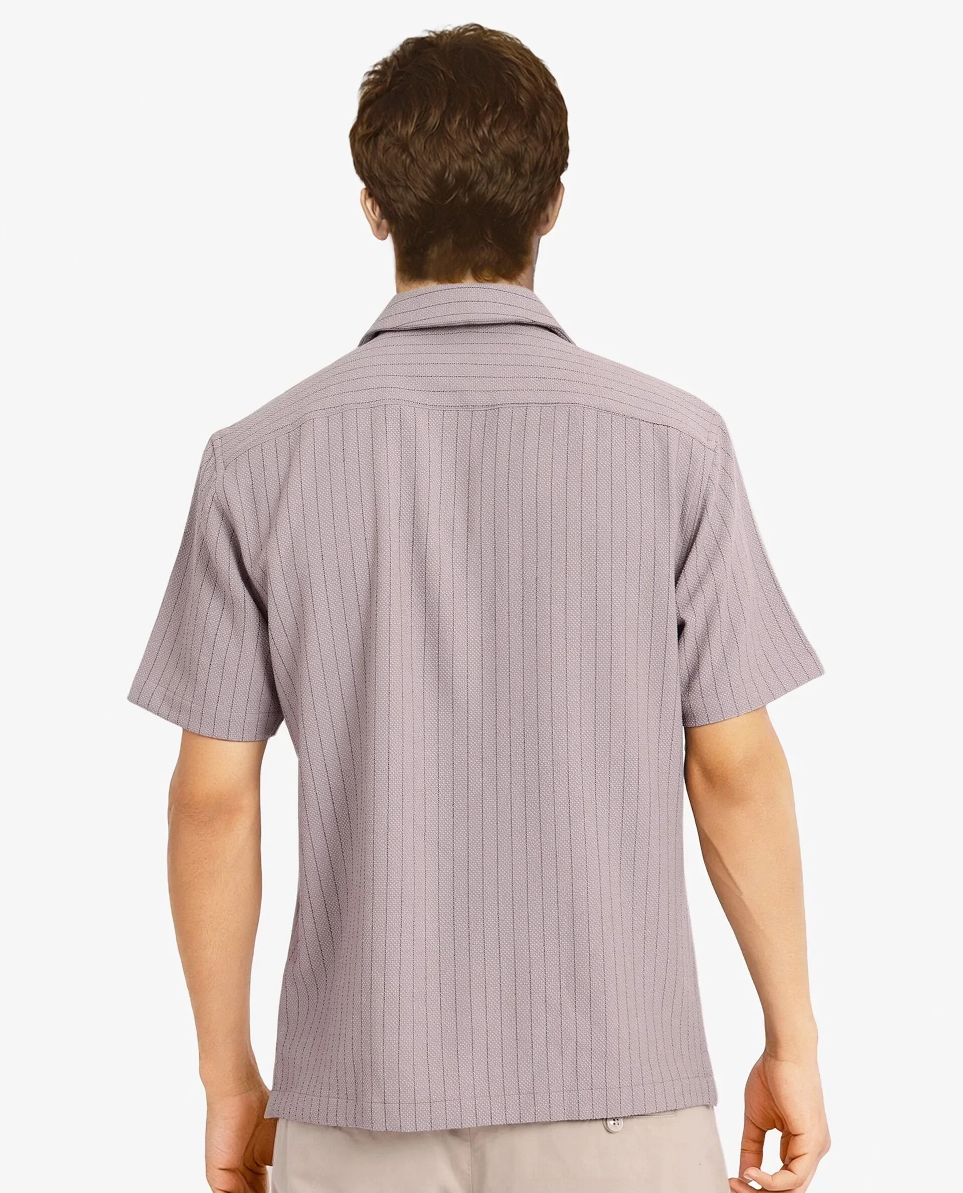 Rare Rabbit Men's Melon Dusky Purple Cotton Striped Print Boxy Fit Half Sleeve Cuban Collar Shirt - Image 4