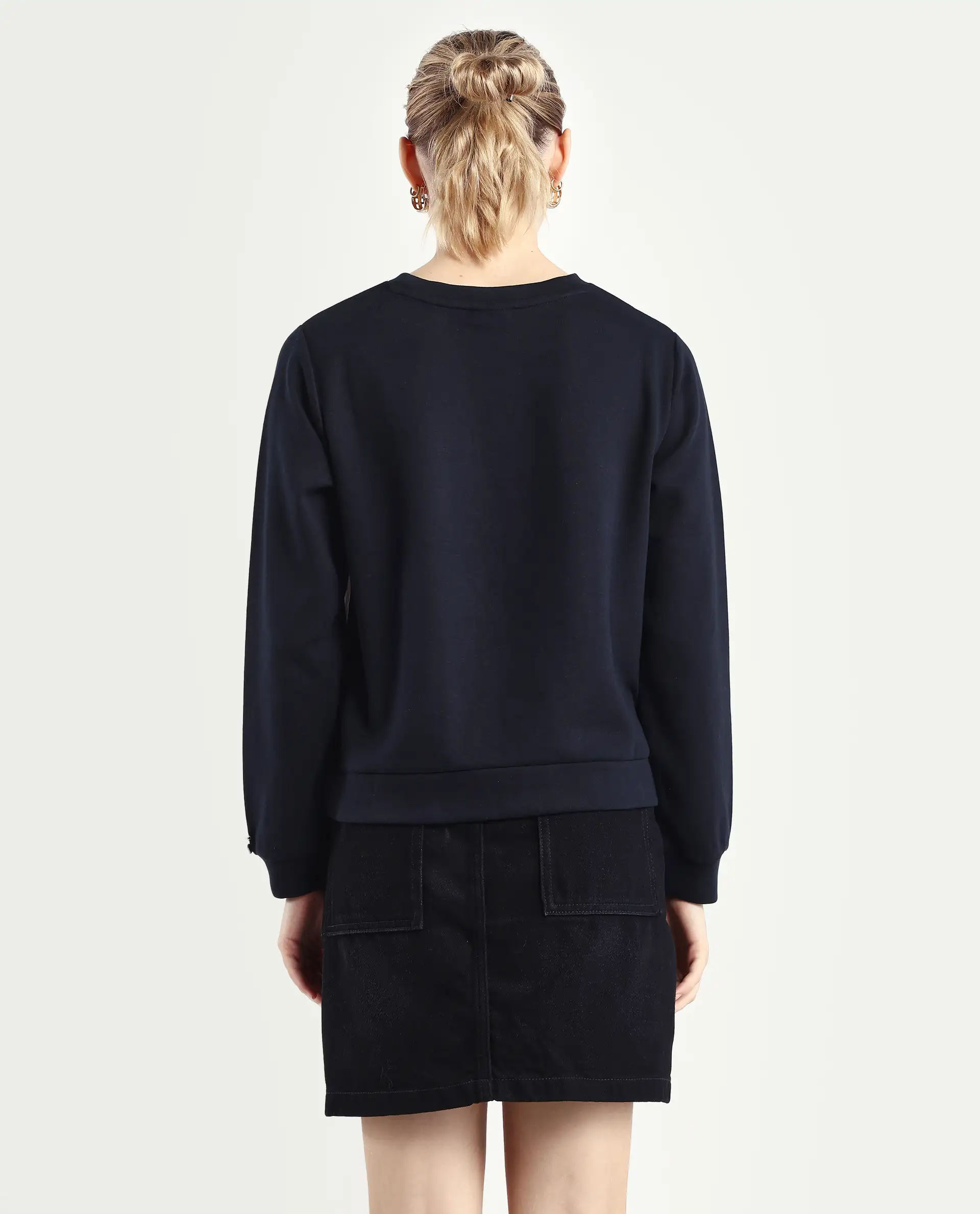 Rareism Women's Melone Black Cotton Blend Crew Neck Plain Relaxed Fit Sweatshirt - Image 7