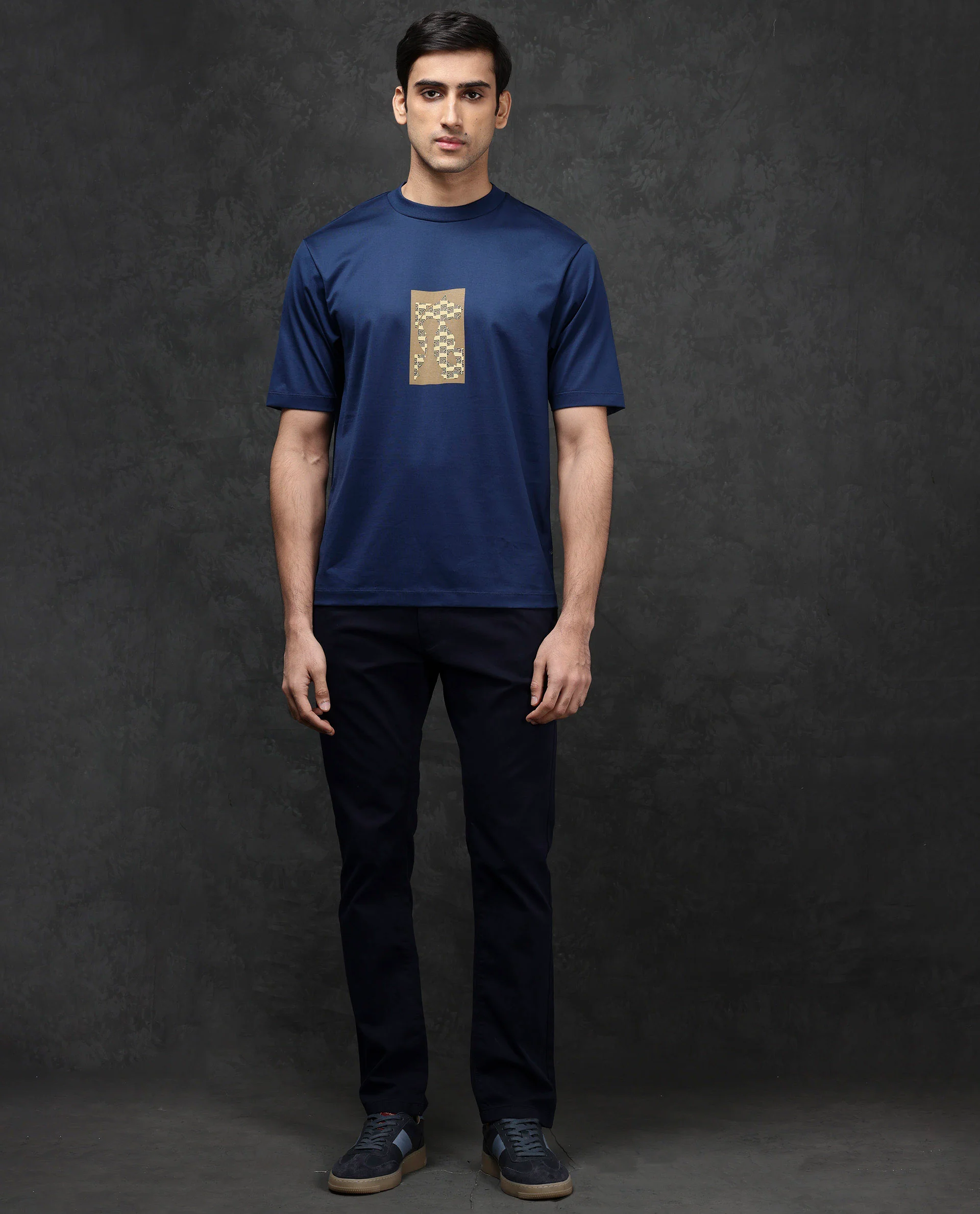 Rare Rabbit Men's Melor Dark Blue Cotton Blend Graphic Print Oversized Fit Half Sleeve Crew Neck T-Shirt - Image 3