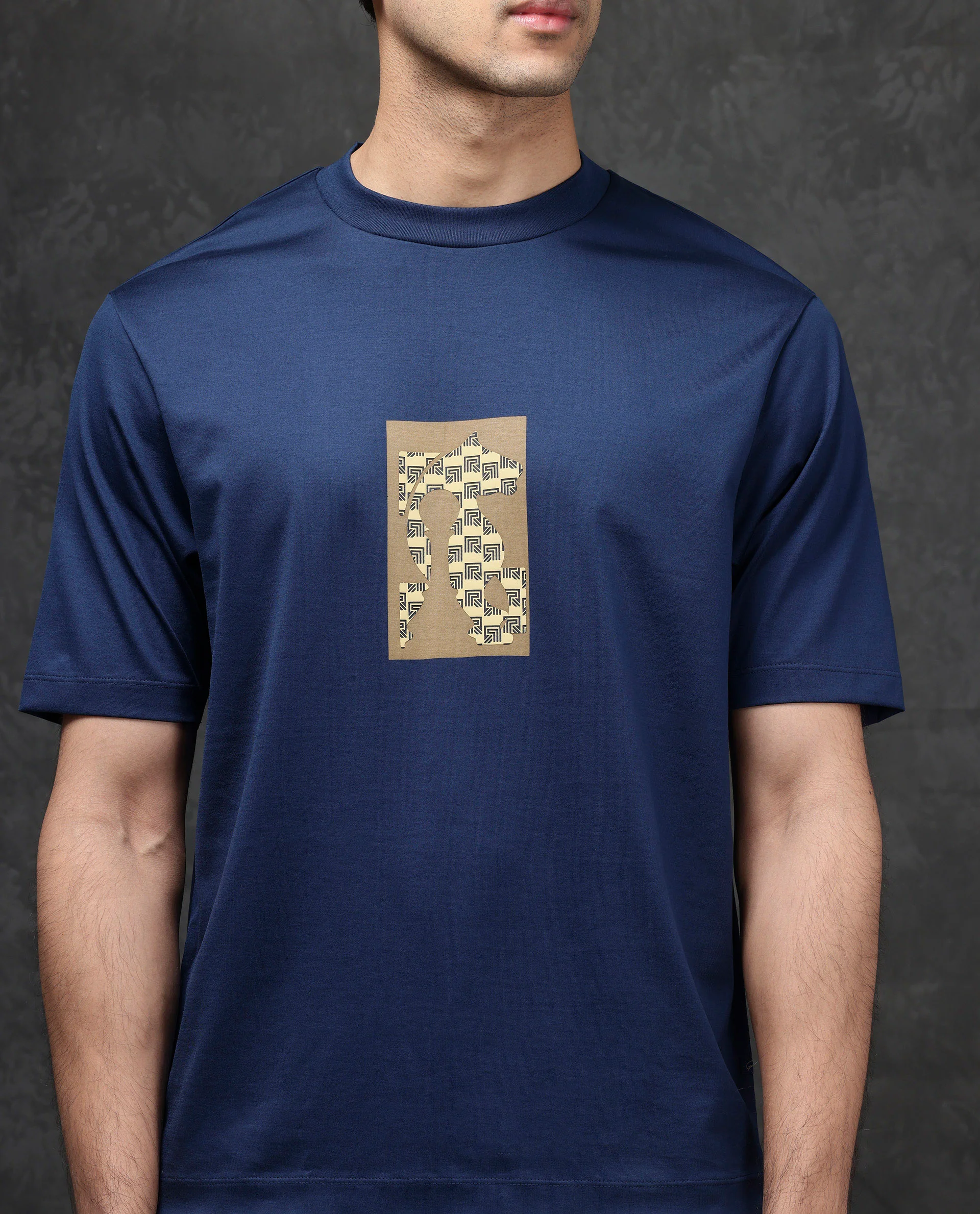 Rare Rabbit Men's Melor Dark Blue Cotton Blend Graphic Print Oversized Fit Half Sleeve Crew Neck T-Shirt - Image 5