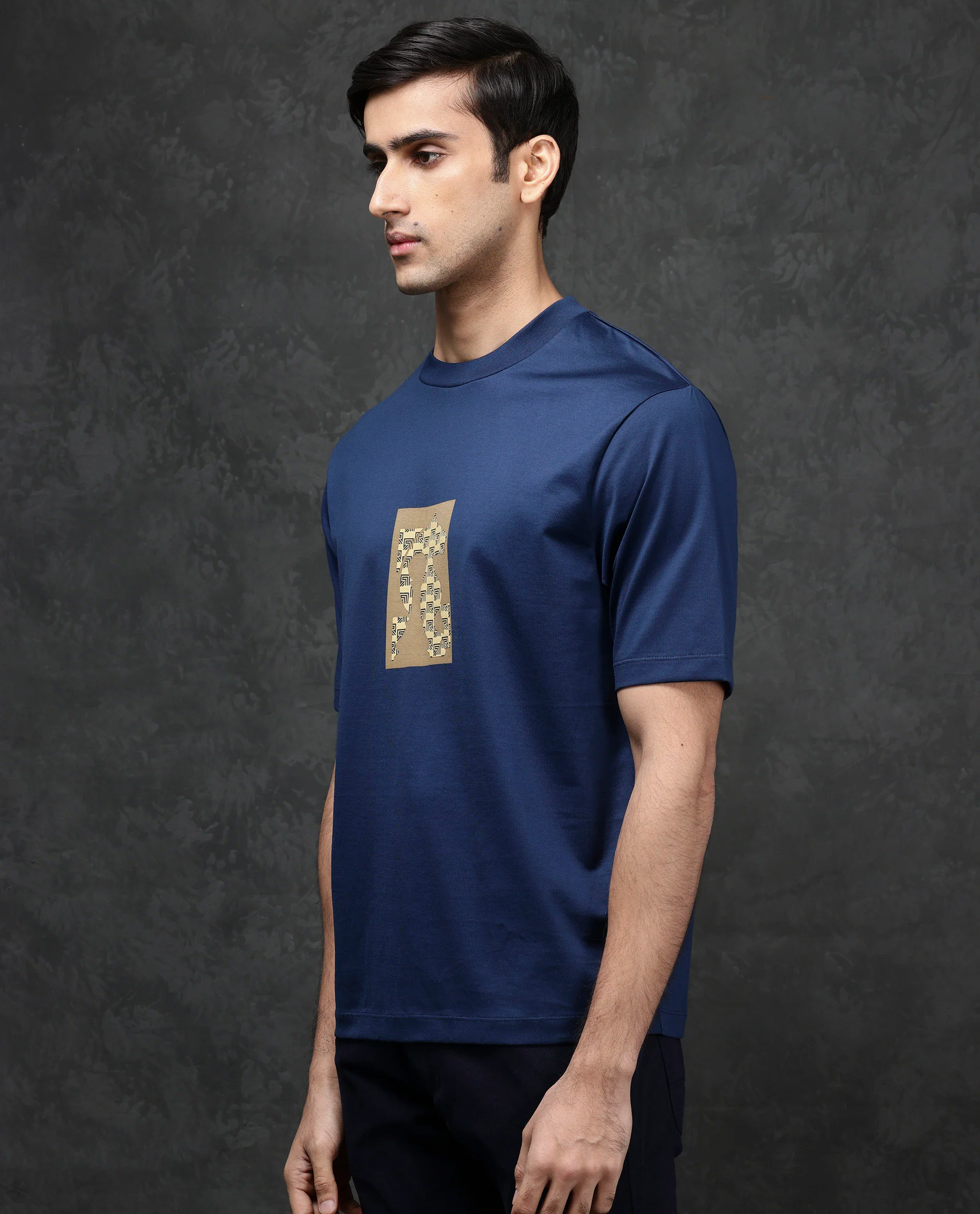 Rare Rabbit Men's Melor Dark Blue Cotton Blend Graphic Print Oversized Fit Half Sleeve Crew Neck T-Shirt - Image 7