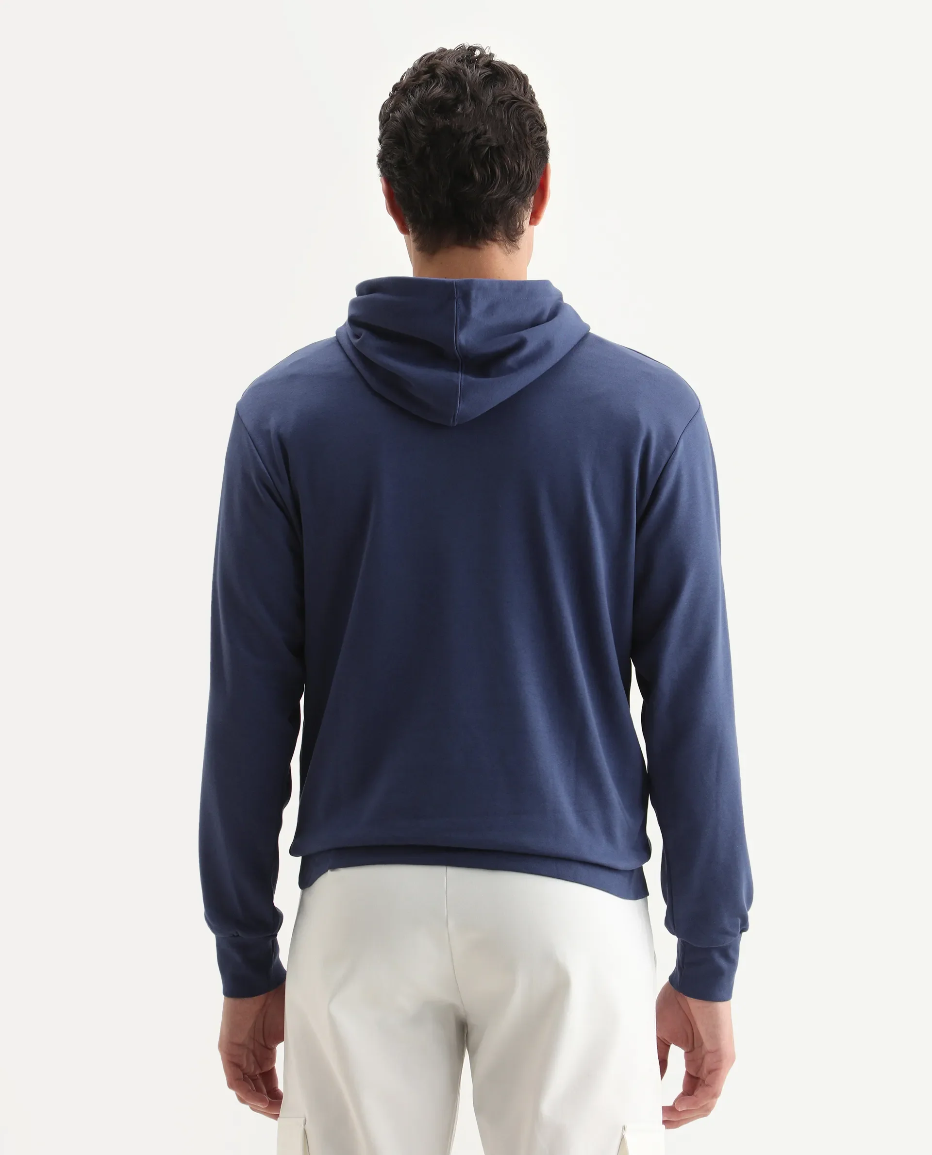 Rare Rabbit Men's Meloro Navy Cotton Blend Graphic Print Regular Fit Full Sleeve Hooded Sweatshirt - Image 7