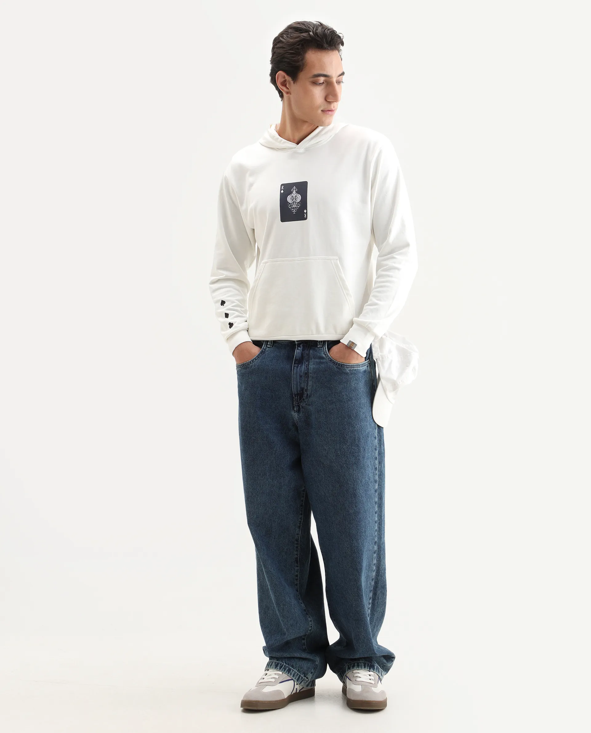 Rare Rabbit Men's Meloro Off White Cotton Blend Graphic Print Regular Fit Full Sleeve Hooded Sweatshirt - Image 2