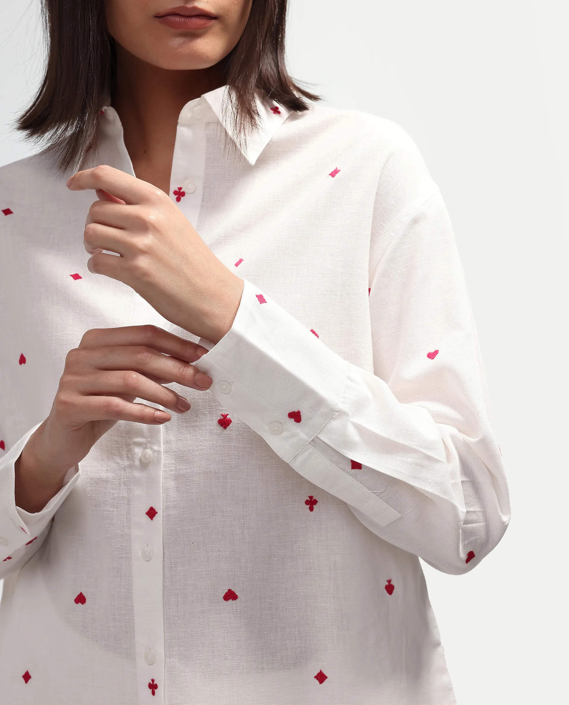 Rareism Women's Melox Off White Cotton Full Sleeve Spread Collar Relaxed Plain Shirt - Image 3