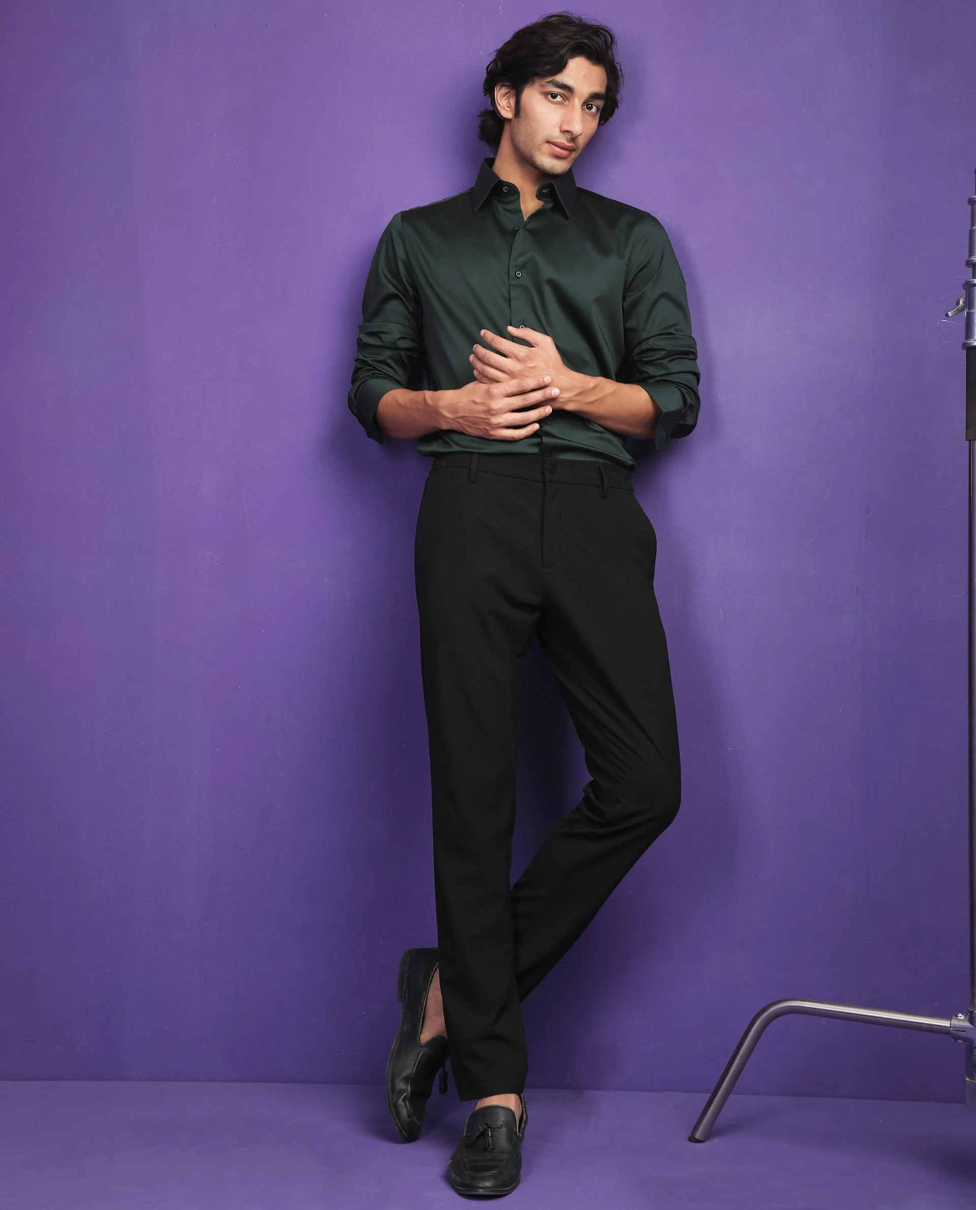 Rare Rabbit Men's Melton Dark Green Regular Fit Shirt - Image 2