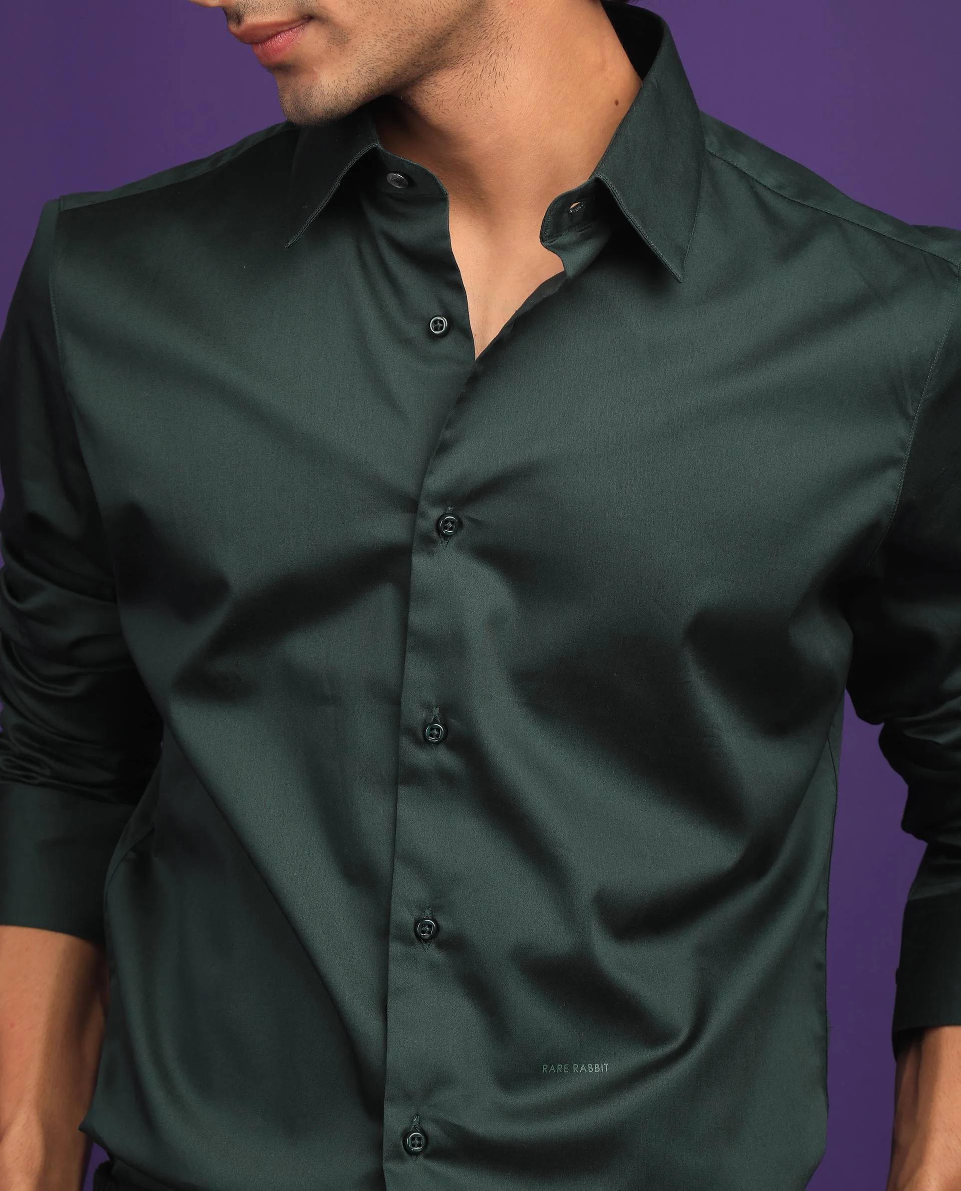 Rare Rabbit Men's Melton Dark Green Regular Fit Shirt - Image 3