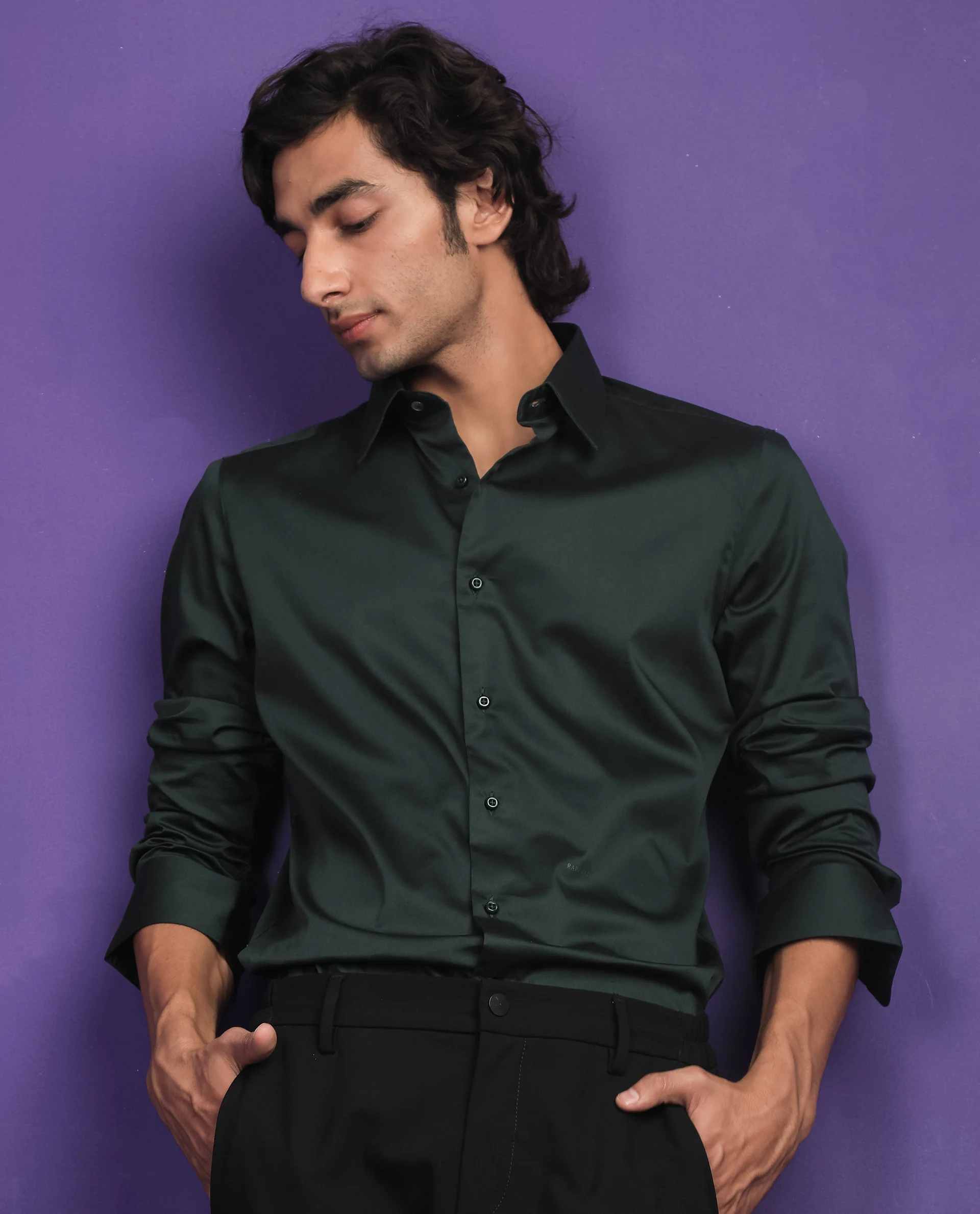 Rare Rabbit Men's Melton Dark Green Regular Fit Shirt - Image 4