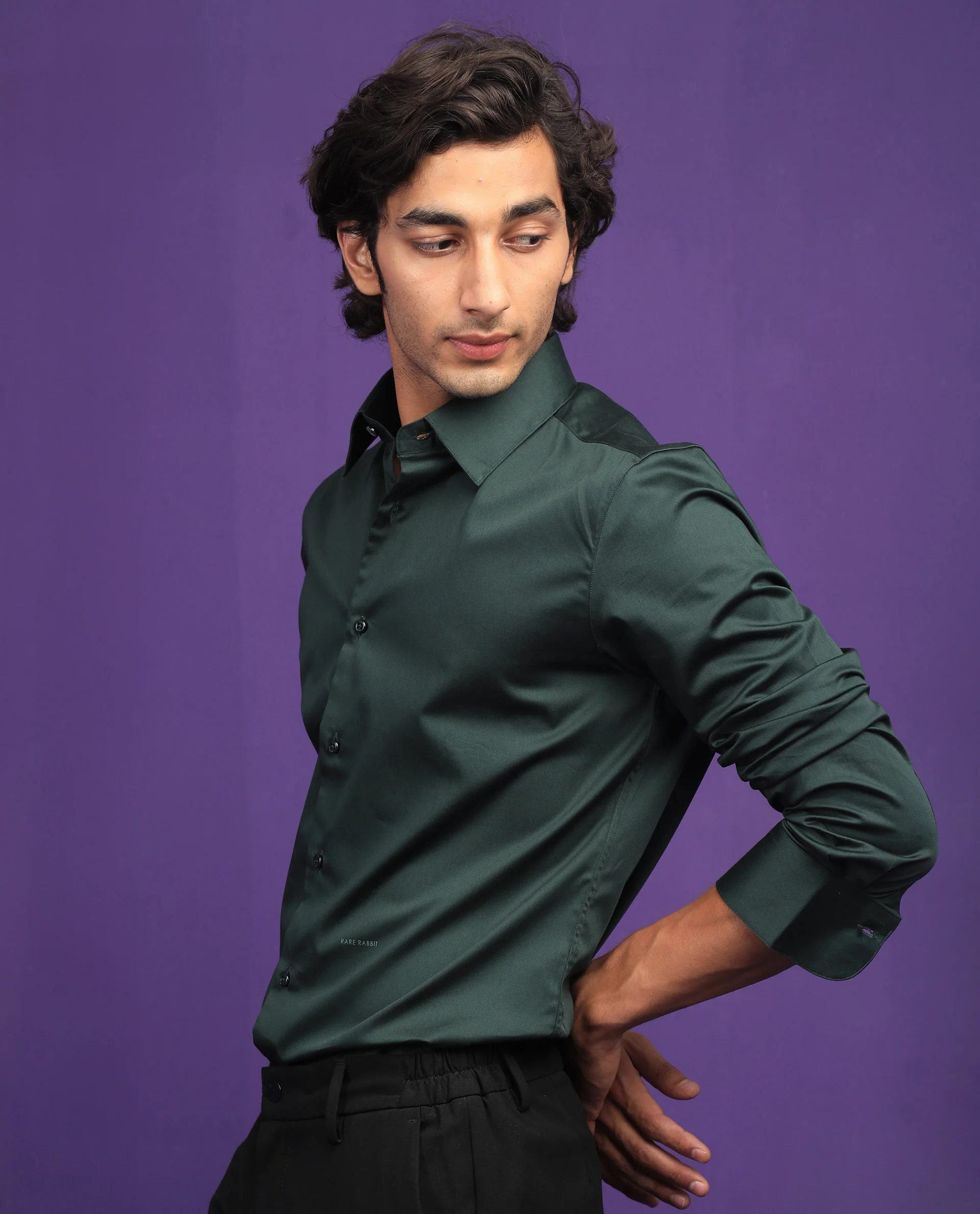 Rare Rabbit Men's Melton Dark Green Regular Fit Shirt - Image 6