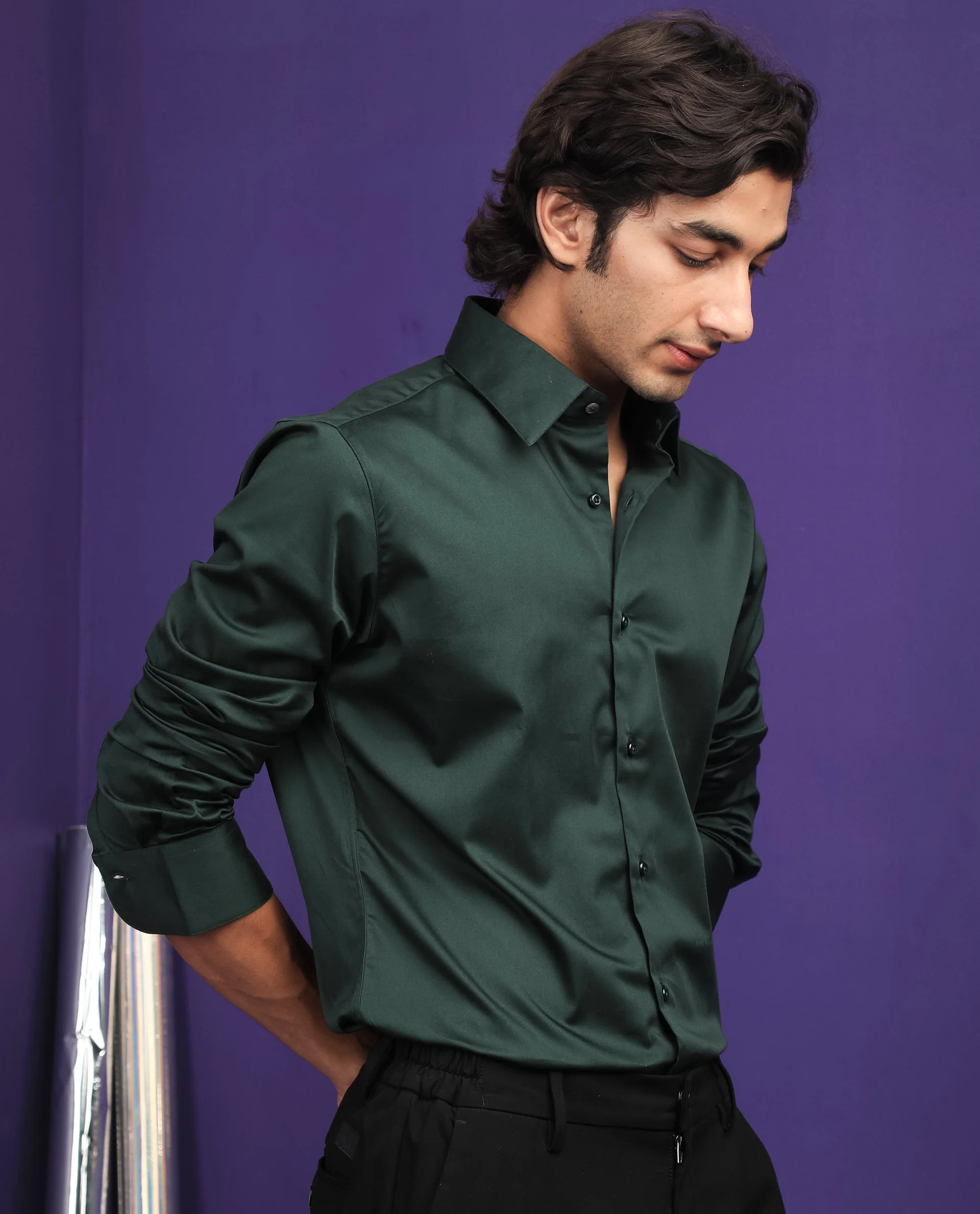 Rare Rabbit Men's Melton Dark Green Regular Fit Shirt - Image 7