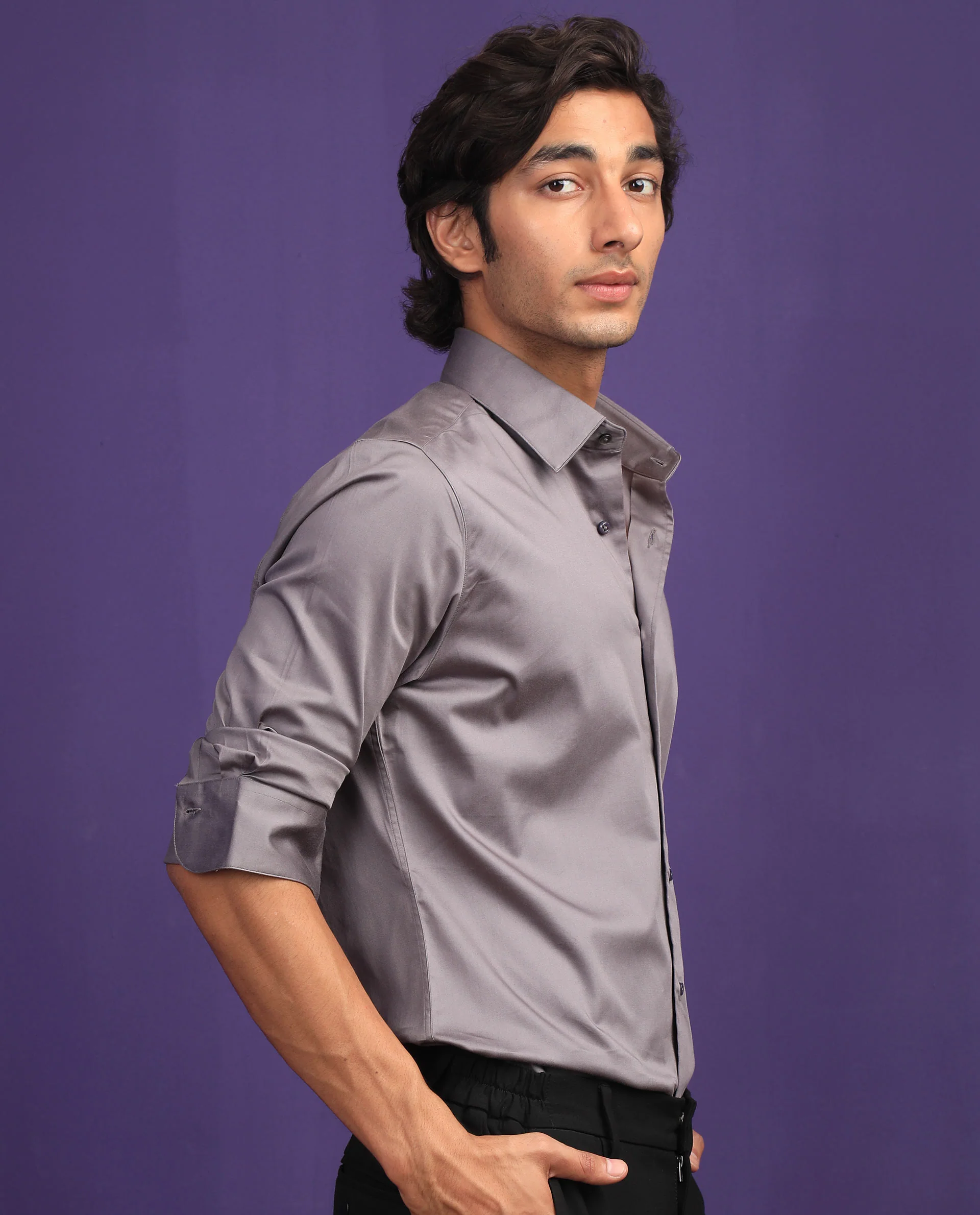 Rare Rabbit Men's Melton Grey Regular Fit Shirt - Image 6
