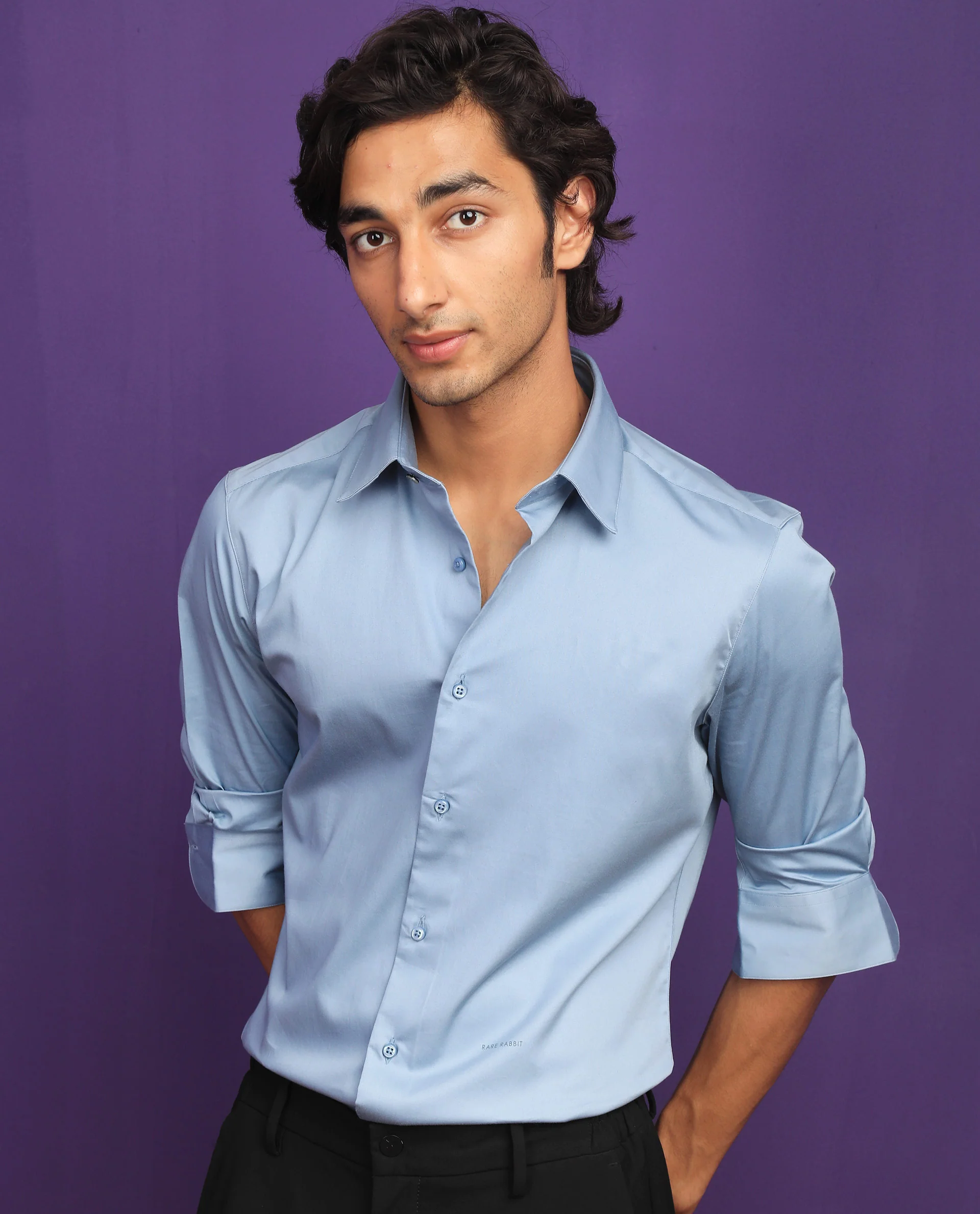 Rare Rabbit Men's Melton Light Blue Cotton Plain Tailored Fit Full Sleeve Collared Shirt - Image 4
