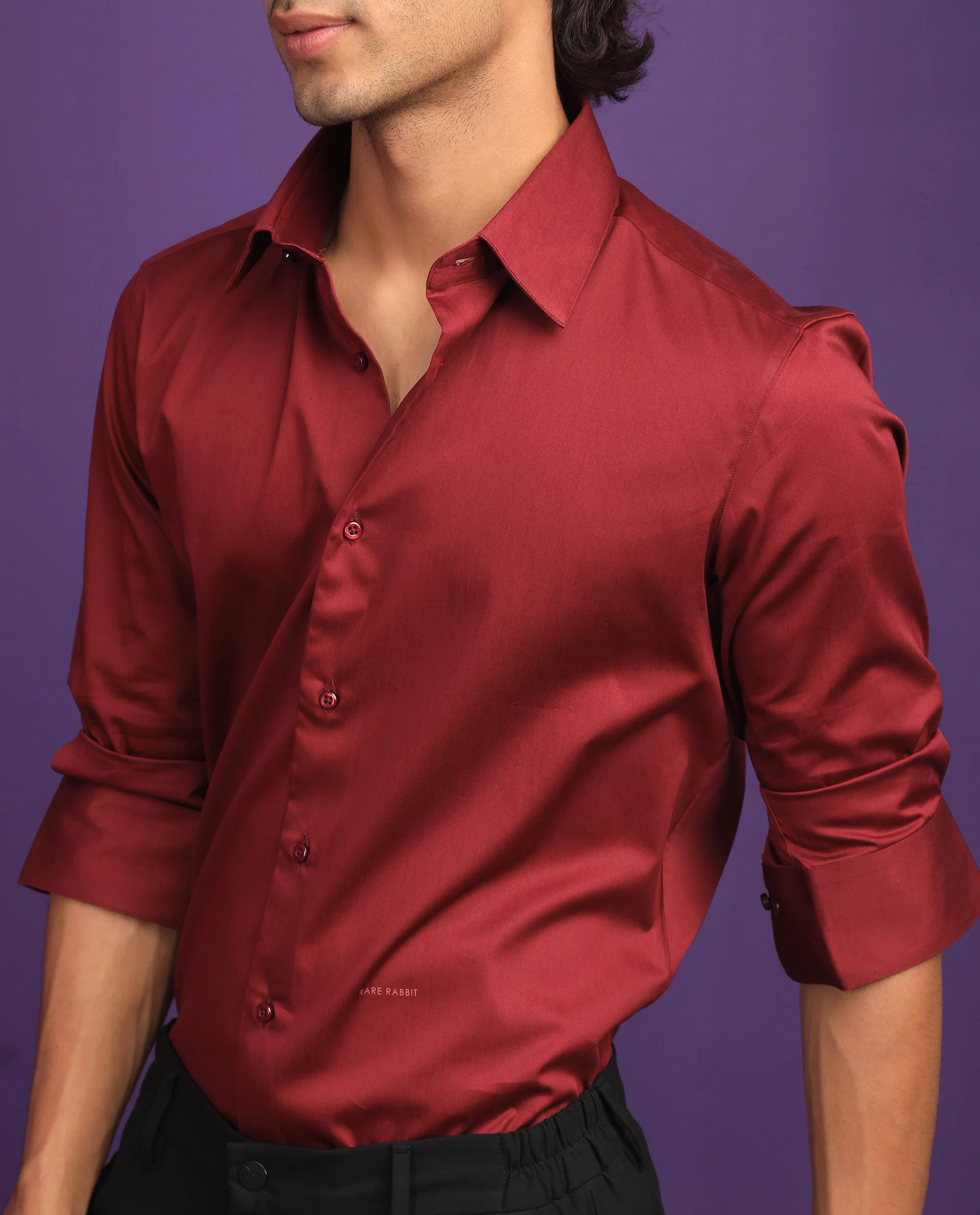 Rare Rabbit Men's Melton Maroon Regular Fit Shirt - Image 3