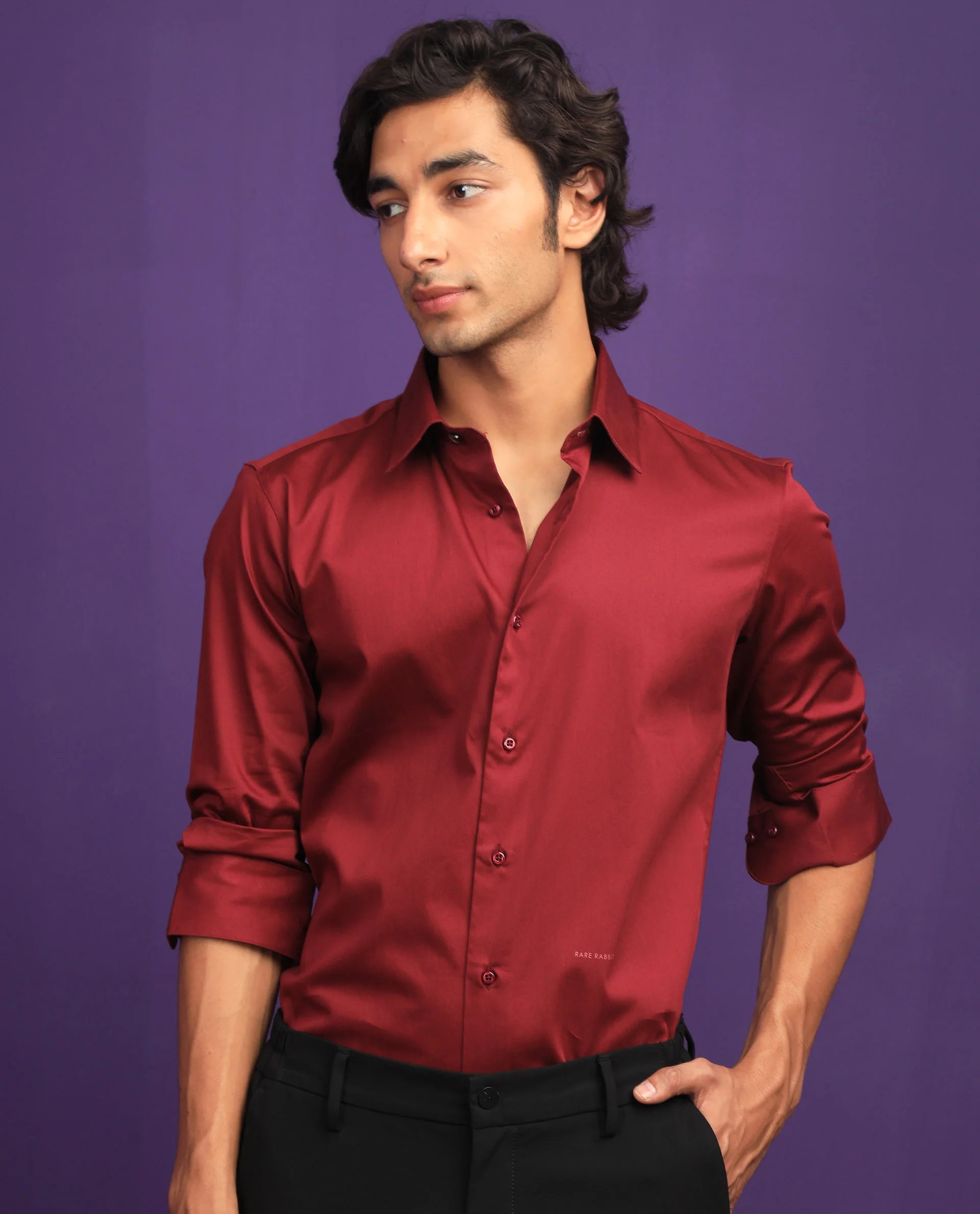 Rare Rabbit Men's Melton Maroon Regular Fit Shirt - Image 4