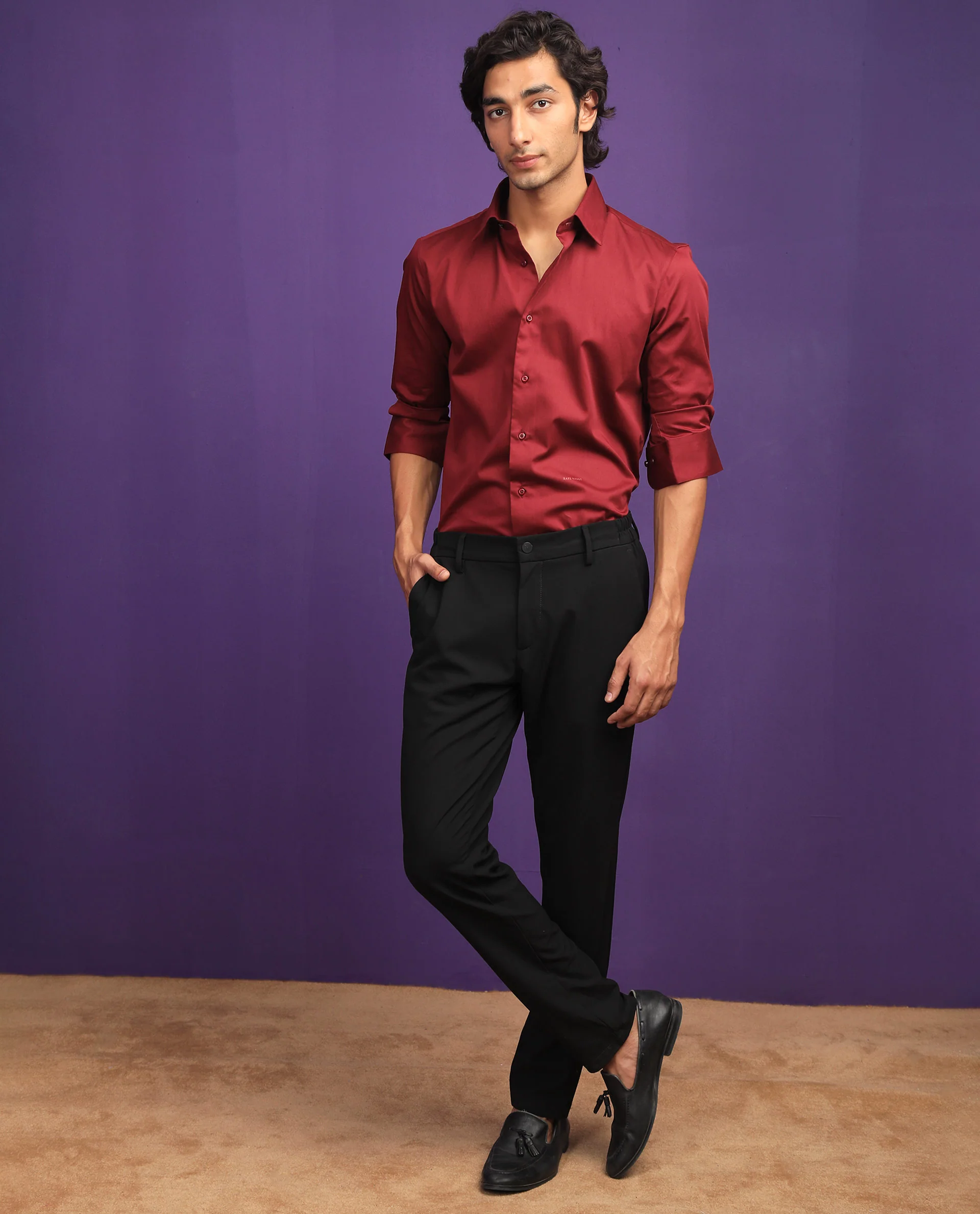 Rare Rabbit Men's Melton Maroon Regular Fit Shirt - Image 8