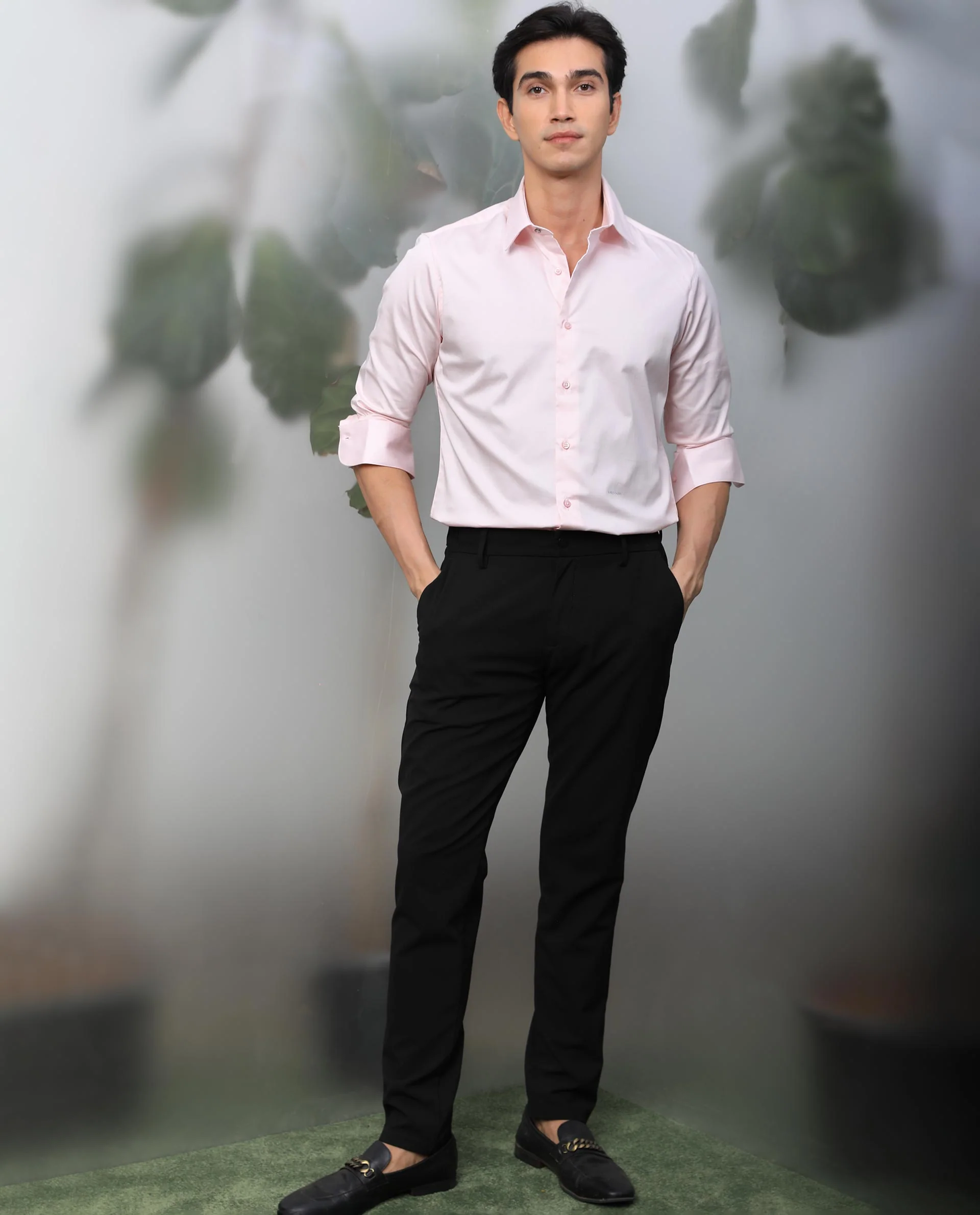 Rare Rabbit Men's Melton Pink Cotton Plain Tailored Fit Full Sleeve Spread Collar Shirt - Image 2