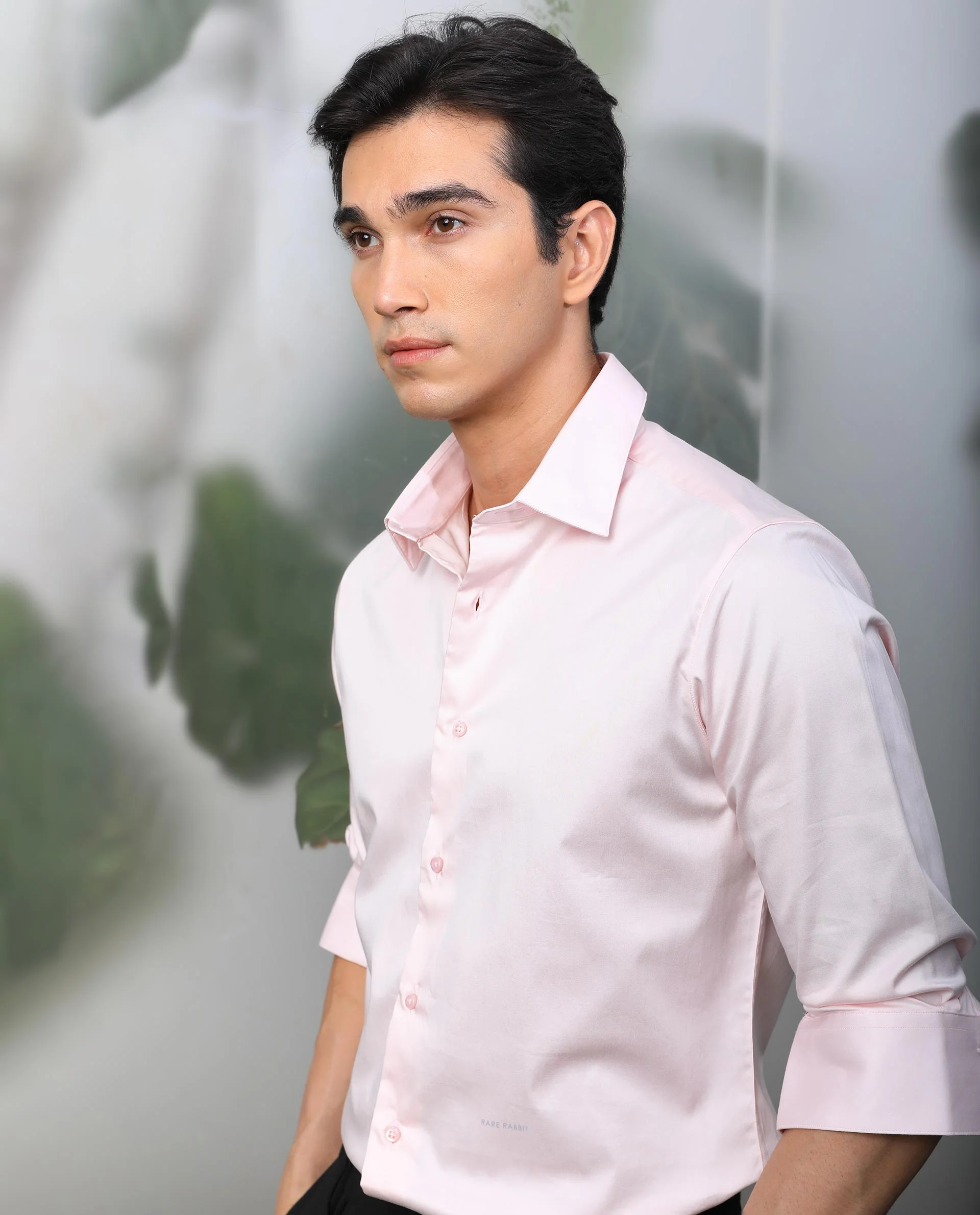 Rare Rabbit Men's Melton Pink Cotton Plain Tailored Fit Full Sleeve Spread Collar Shirt - Image 4