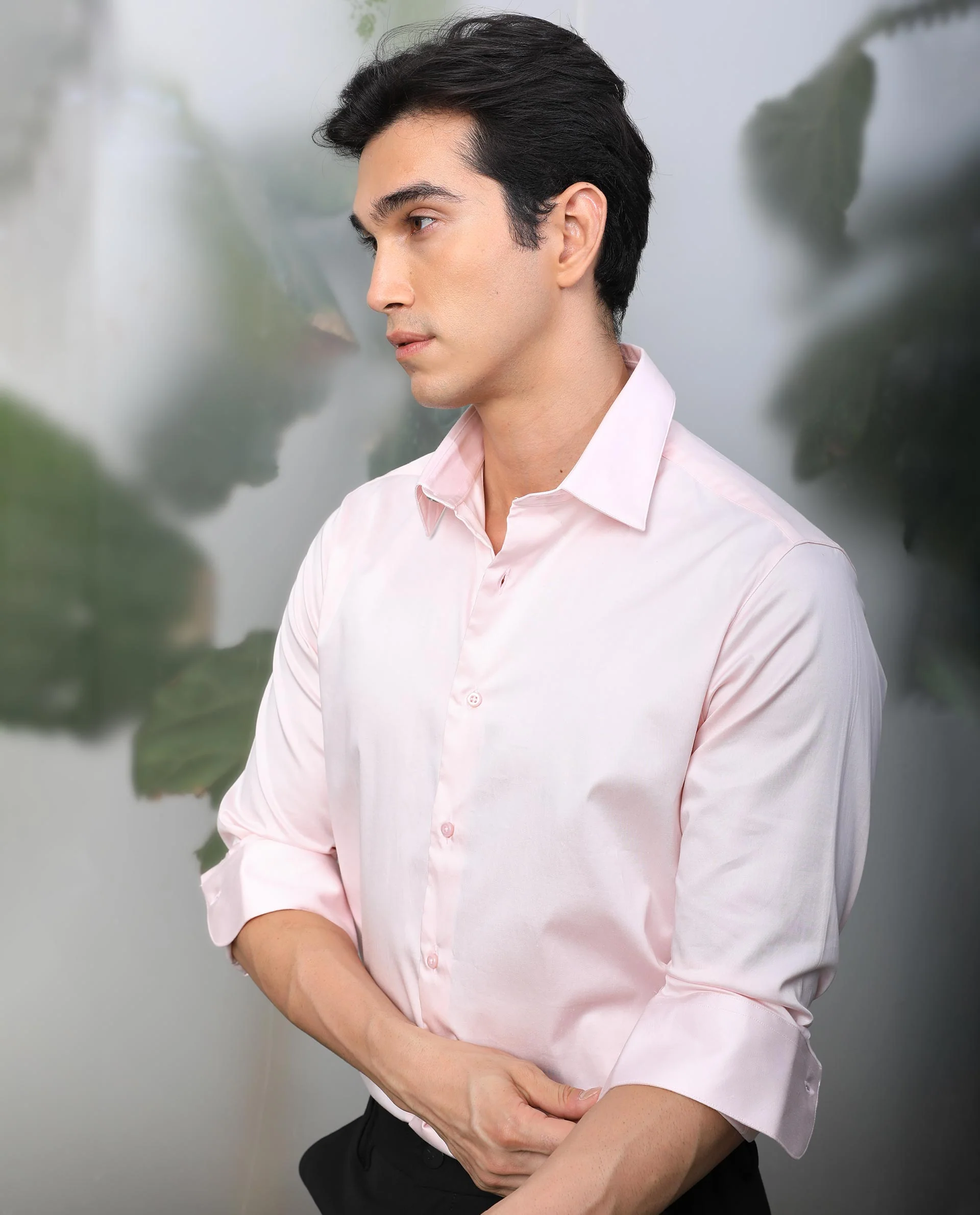 Rare Rabbit Men's Melton Pink Cotton Plain Tailored Fit Full Sleeve Spread Collar Shirt - Image 6