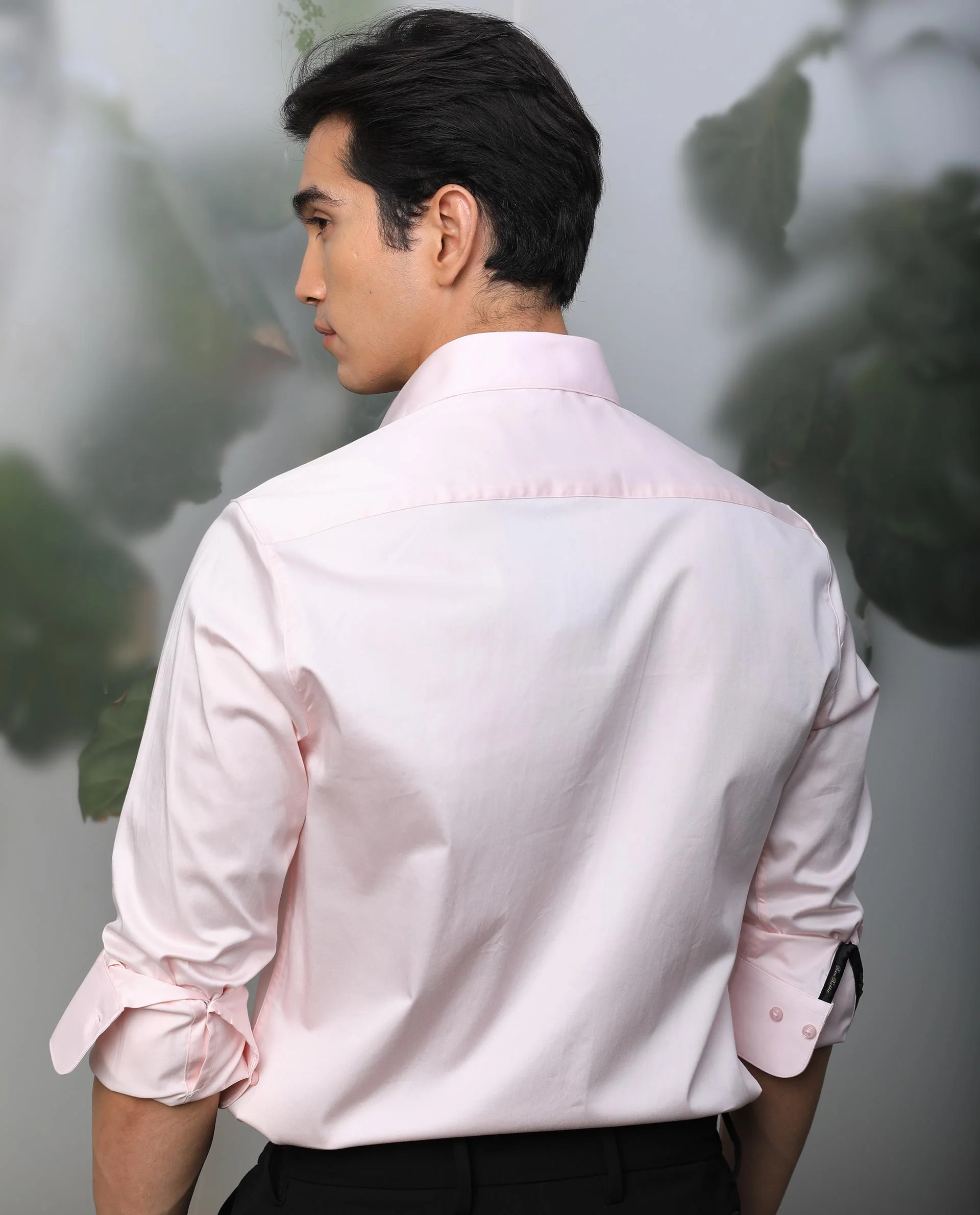 Rare Rabbit Men's Melton Pink Cotton Plain Tailored Fit Full Sleeve Spread Collar Shirt - Image 7