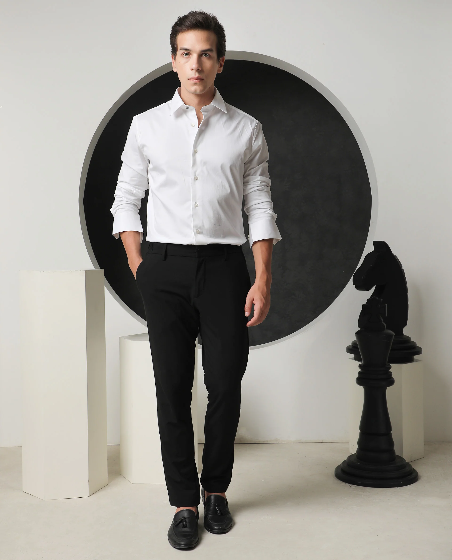 Rare Rabbit Men's Melton - White Cotton Plain Tailored Fit Full Sleeve Spread Collar Shirt - Image 2