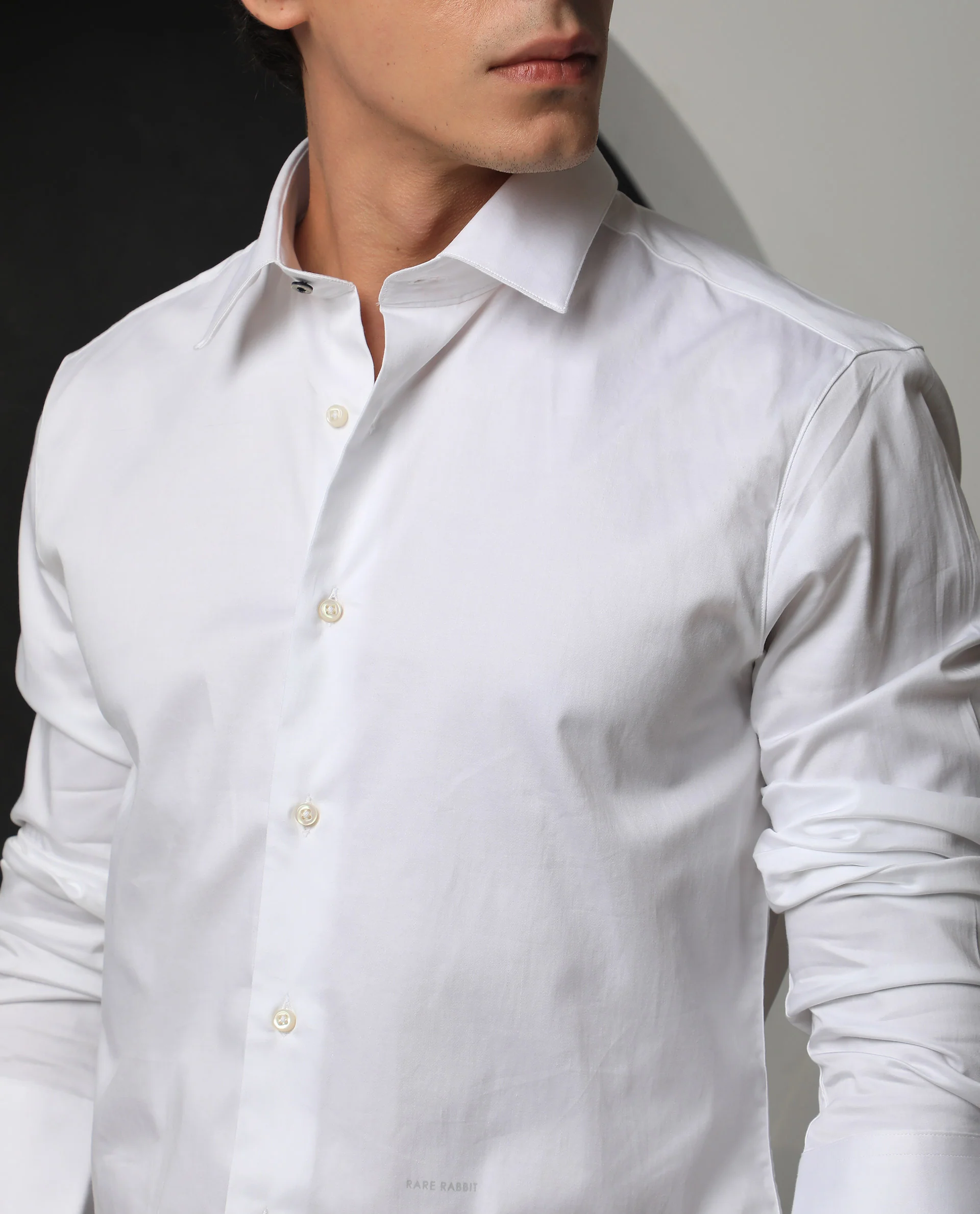 Rare Rabbit Men's Melton - White Cotton Plain Tailored Fit Full Sleeve Spread Collar Shirt - Image 5