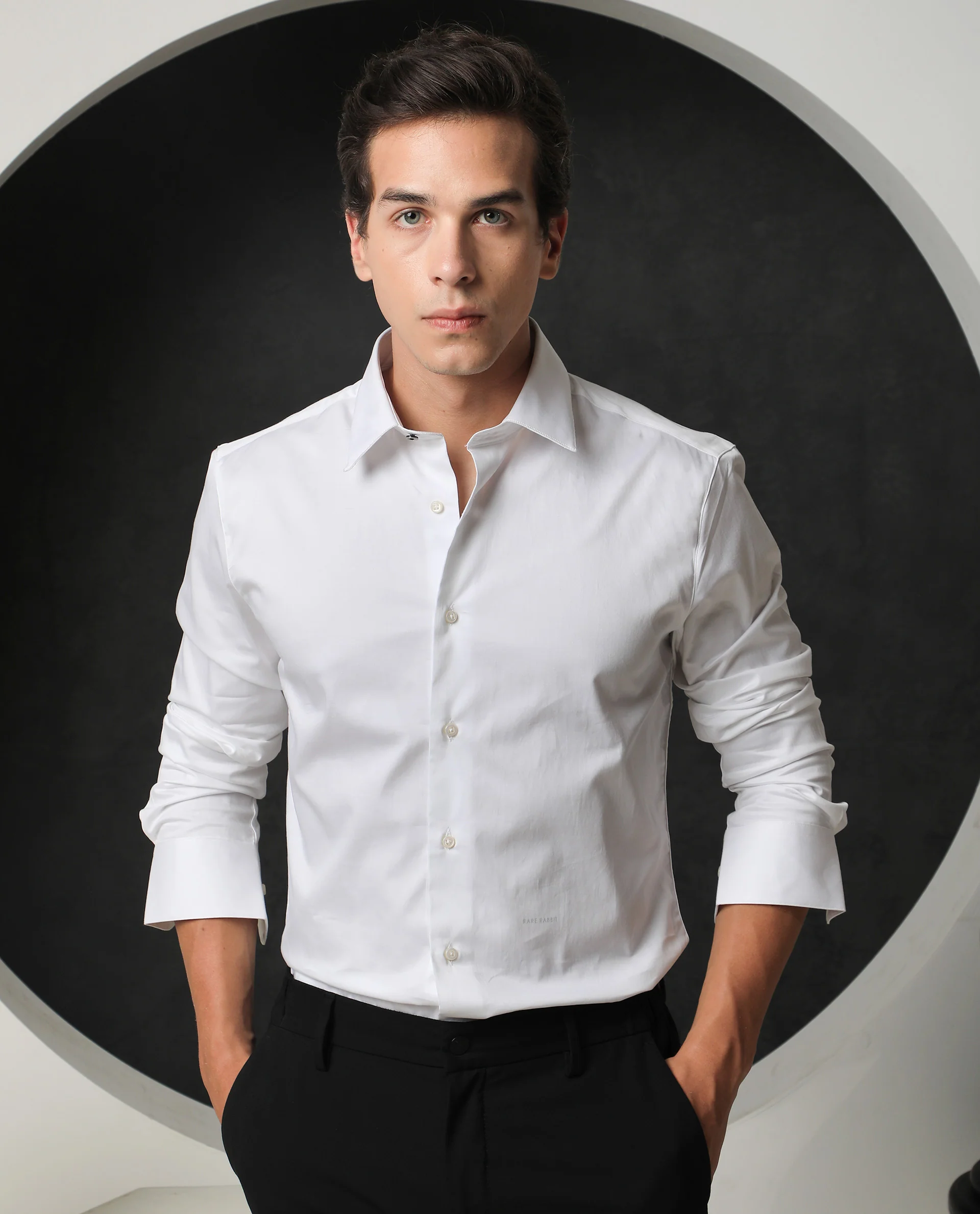 Rare Rabbit Men's Melton - White Cotton Plain Tailored Fit Full Sleeve Spread Collar Shirt - Image 9