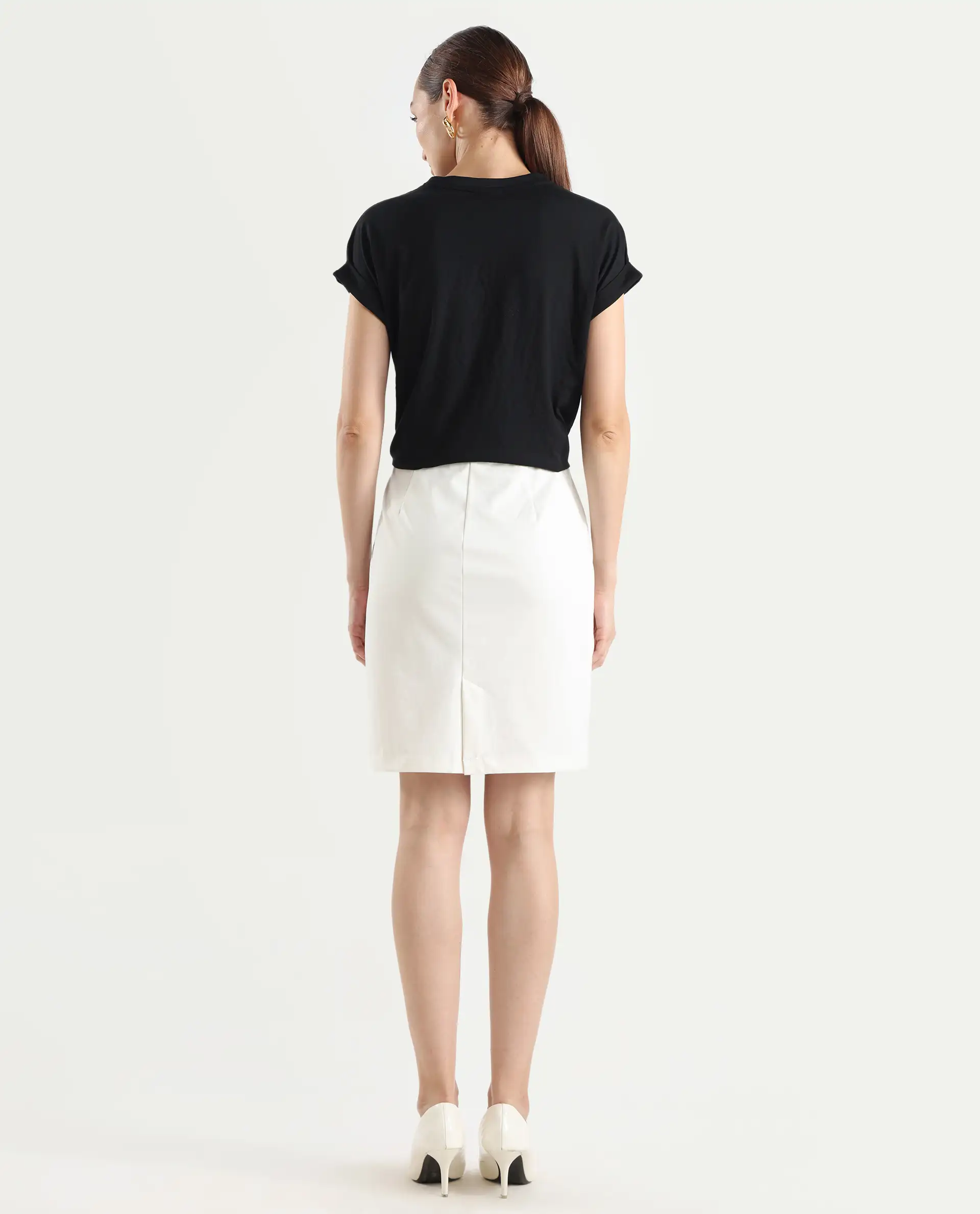 Rareism Women's Melunia White Polyester Blend Plain Knee Length Straight Fit Skirt - Image 8