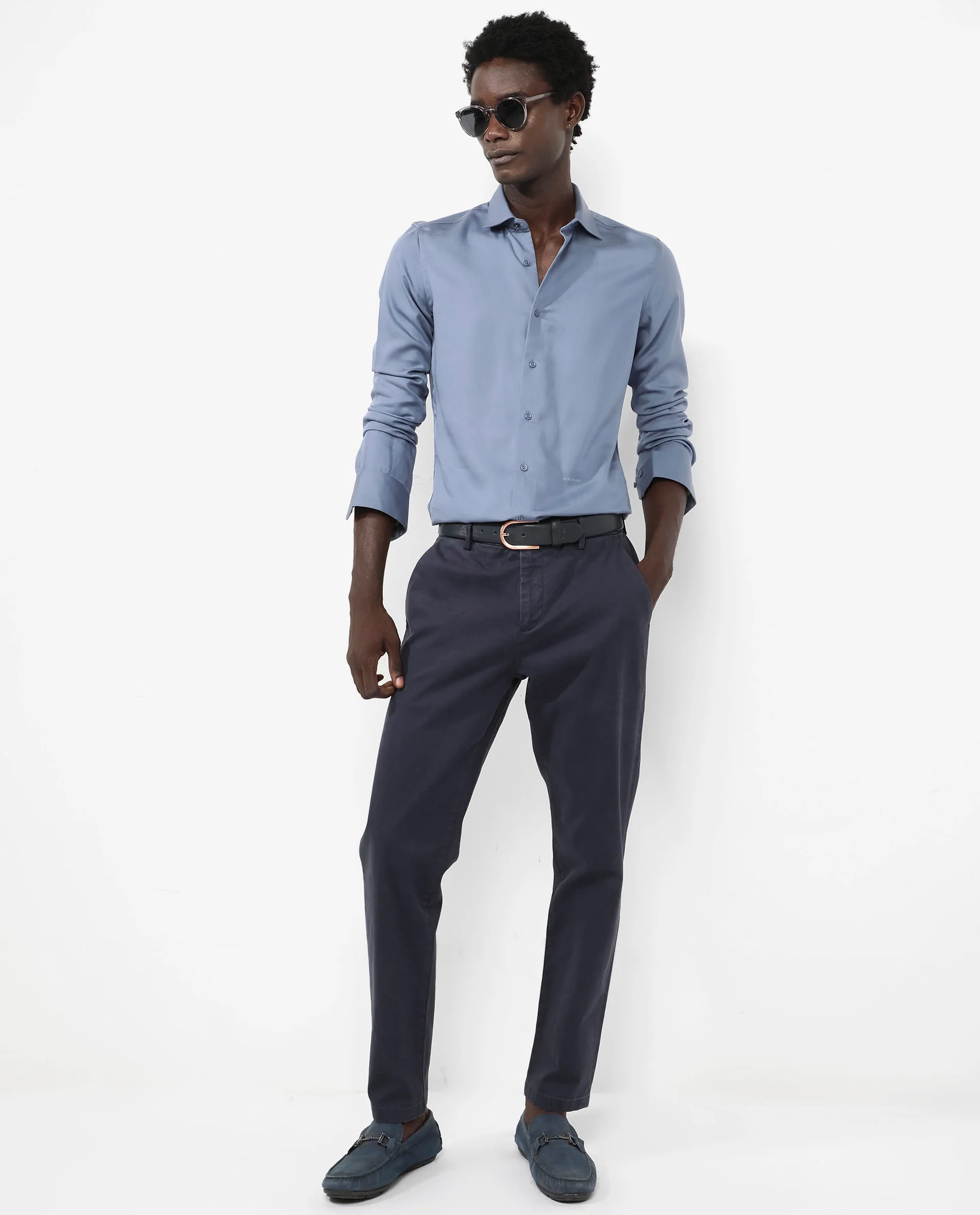 Rare Rabbit Men's Memo Ls Pastel Blue Tencel Plain Regular Fit Full Sleeve Collared Shirt - Image 2