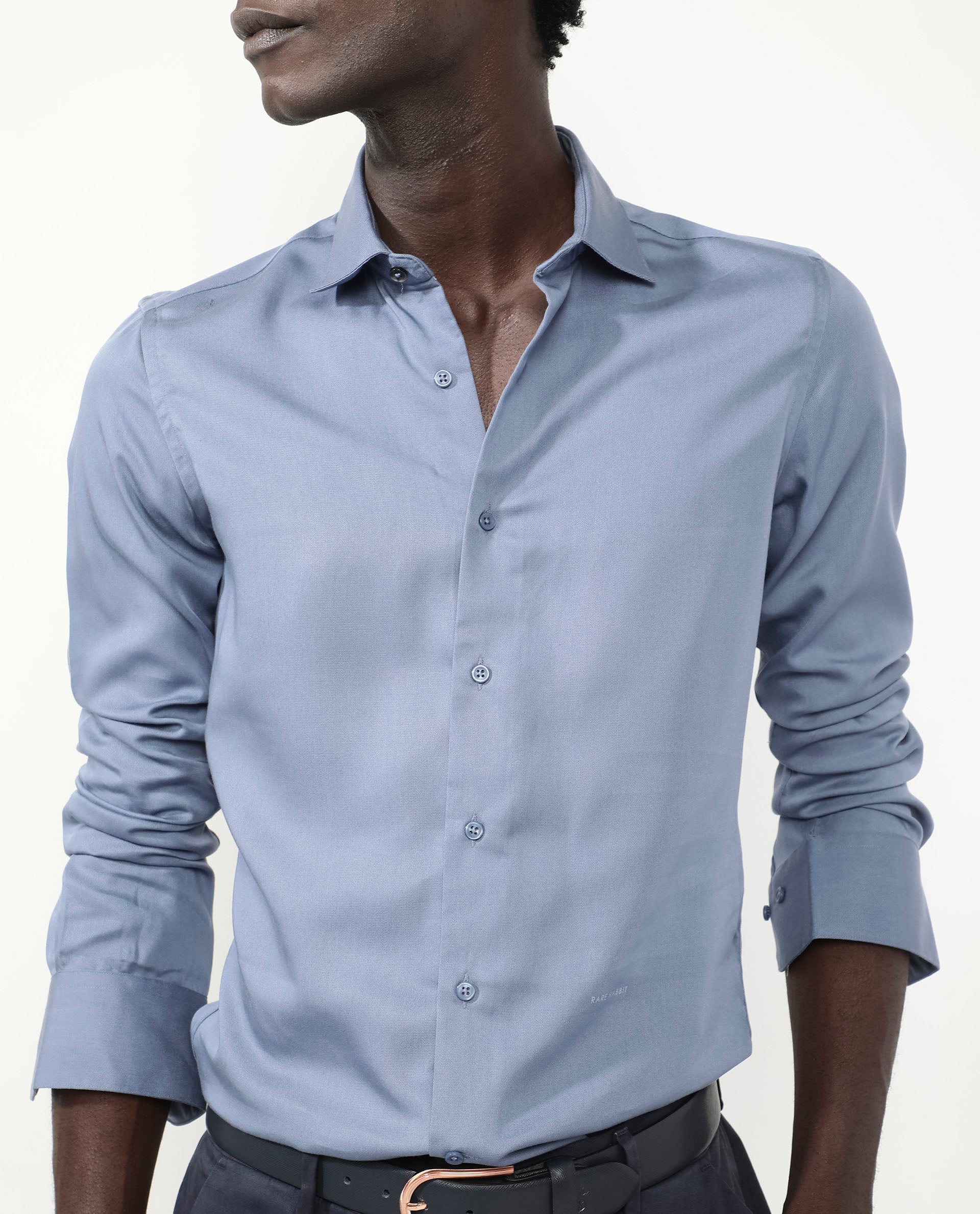 Rare Rabbit Men's Memo Ls Pastel Blue Tencel Plain Regular Fit Full Sleeve Collared Shirt - Image 3