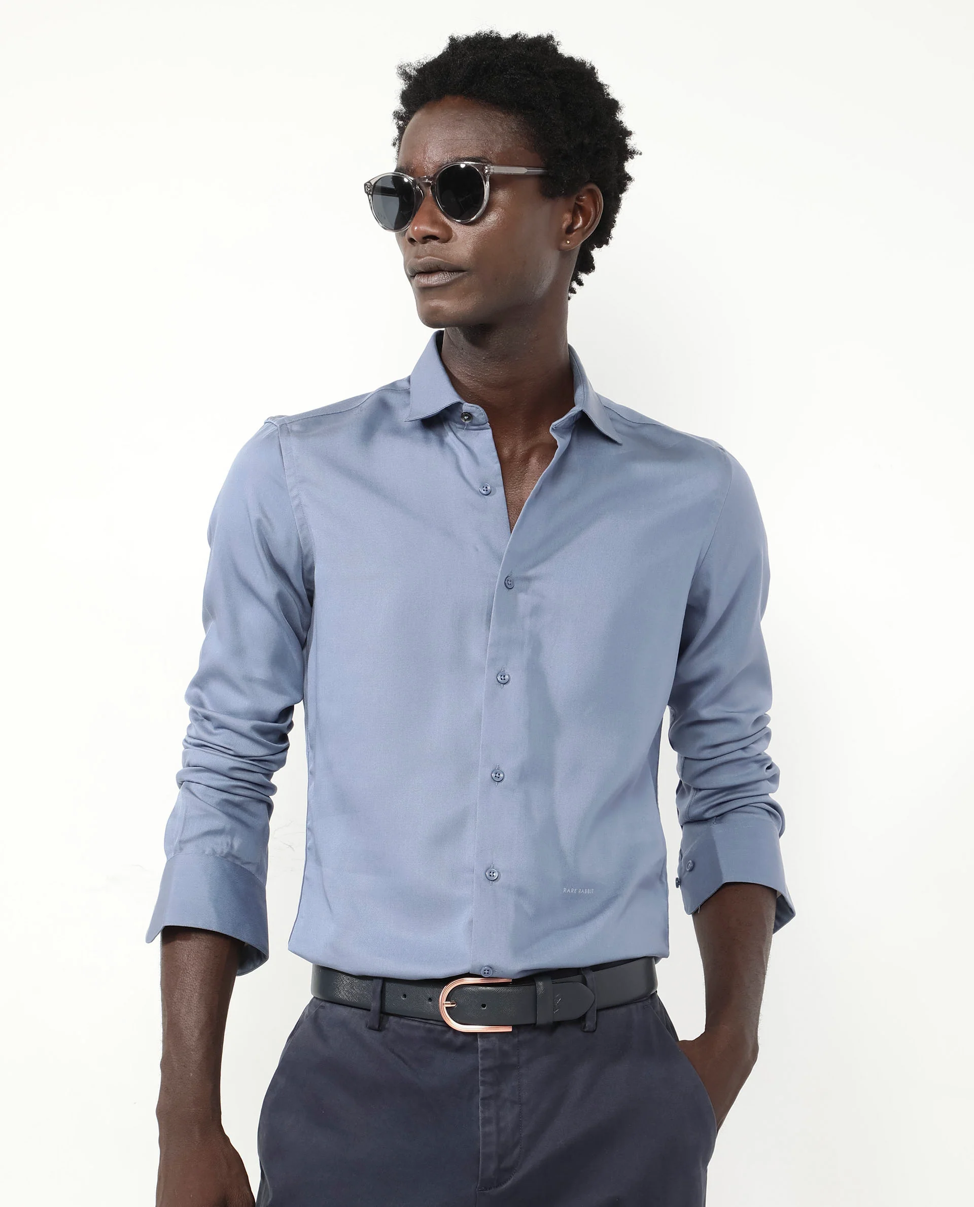 Rare Rabbit Men's Memo Ls Pastel Blue Tencel Plain Regular Fit Full Sleeve Collared Shirt - Image 5