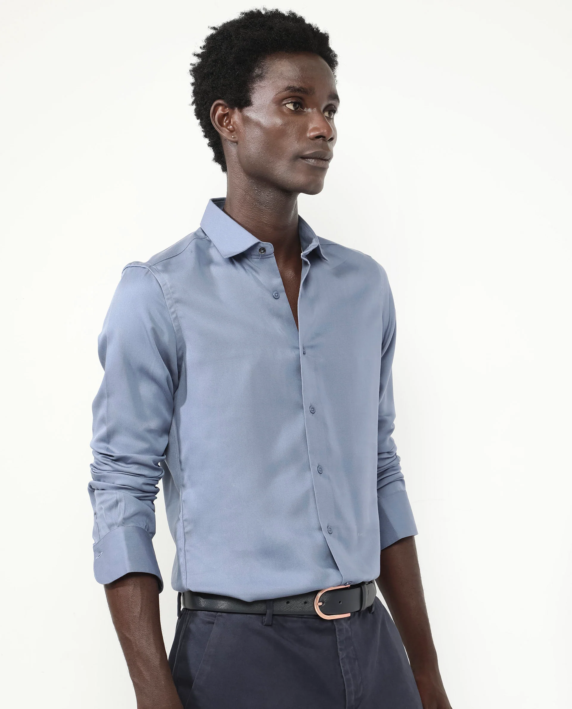 Rare Rabbit Men's Memo Ls Pastel Blue Tencel Plain Regular Fit Full Sleeve Collared Shirt - Image 6
