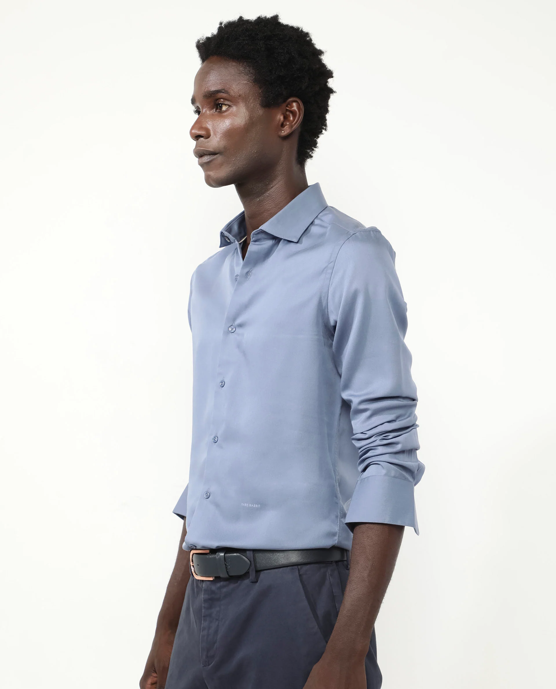 Rare Rabbit Men's Memo Ls Pastel Blue Tencel Plain Regular Fit Full Sleeve Collared Shirt - Image 7