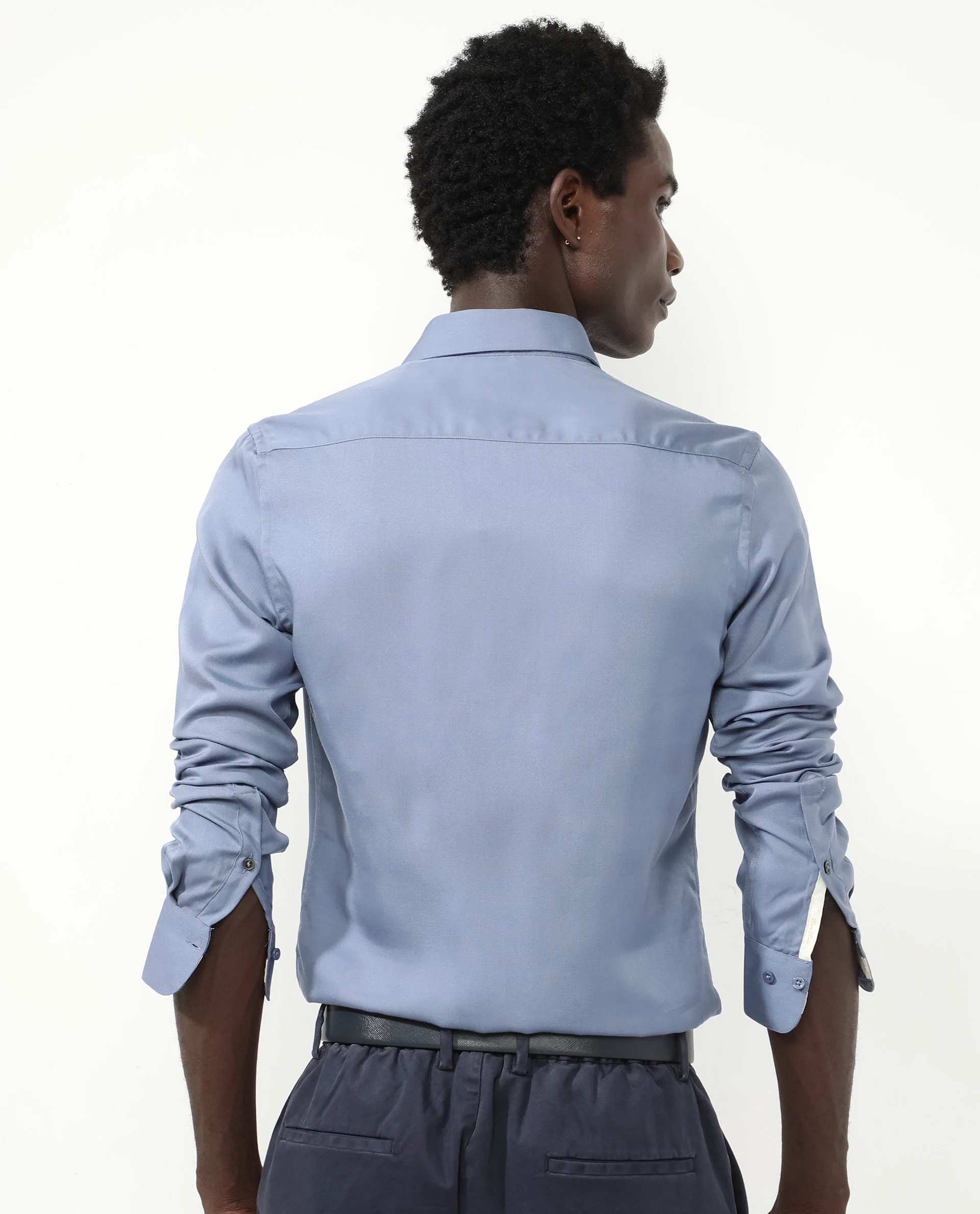 Rare Rabbit Men's Memo Ls Pastel Blue Tencel Plain Regular Fit Full Sleeve Collared Shirt - Image 8