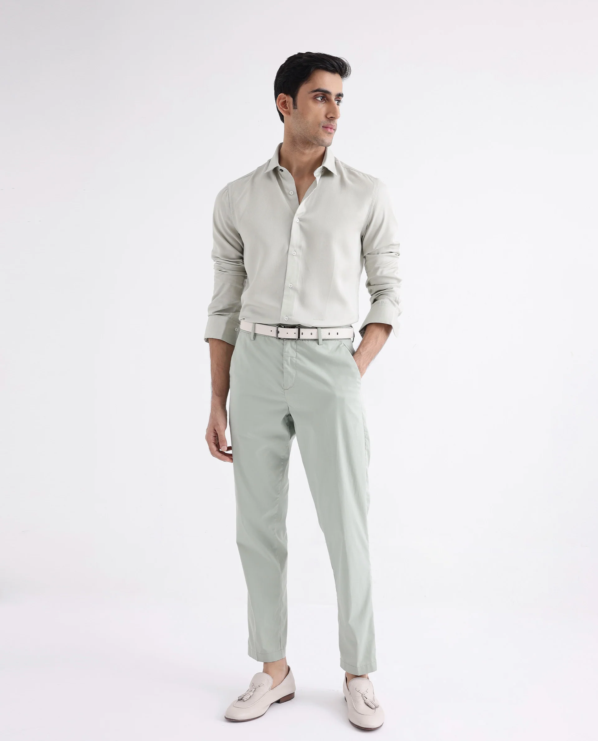 Rare Rabbit Men's Memo Ls Pastel Green Tencel Plain Regular Fit Full Sleeve Collared Shirt - Image 10