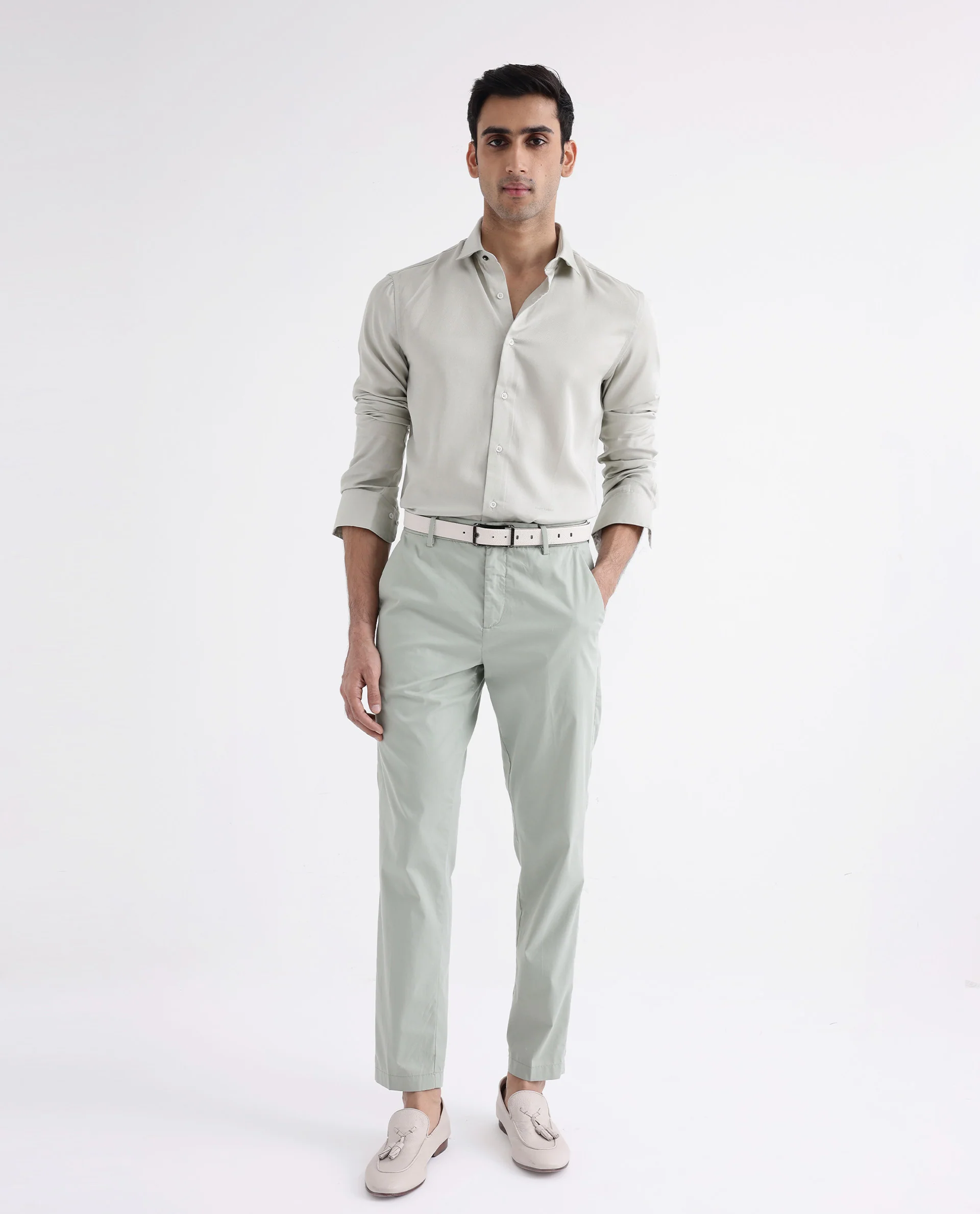Rare Rabbit Men's Memo Ls Pastel Green Tencel Plain Regular Fit Full Sleeve Collared Shirt - Image 2