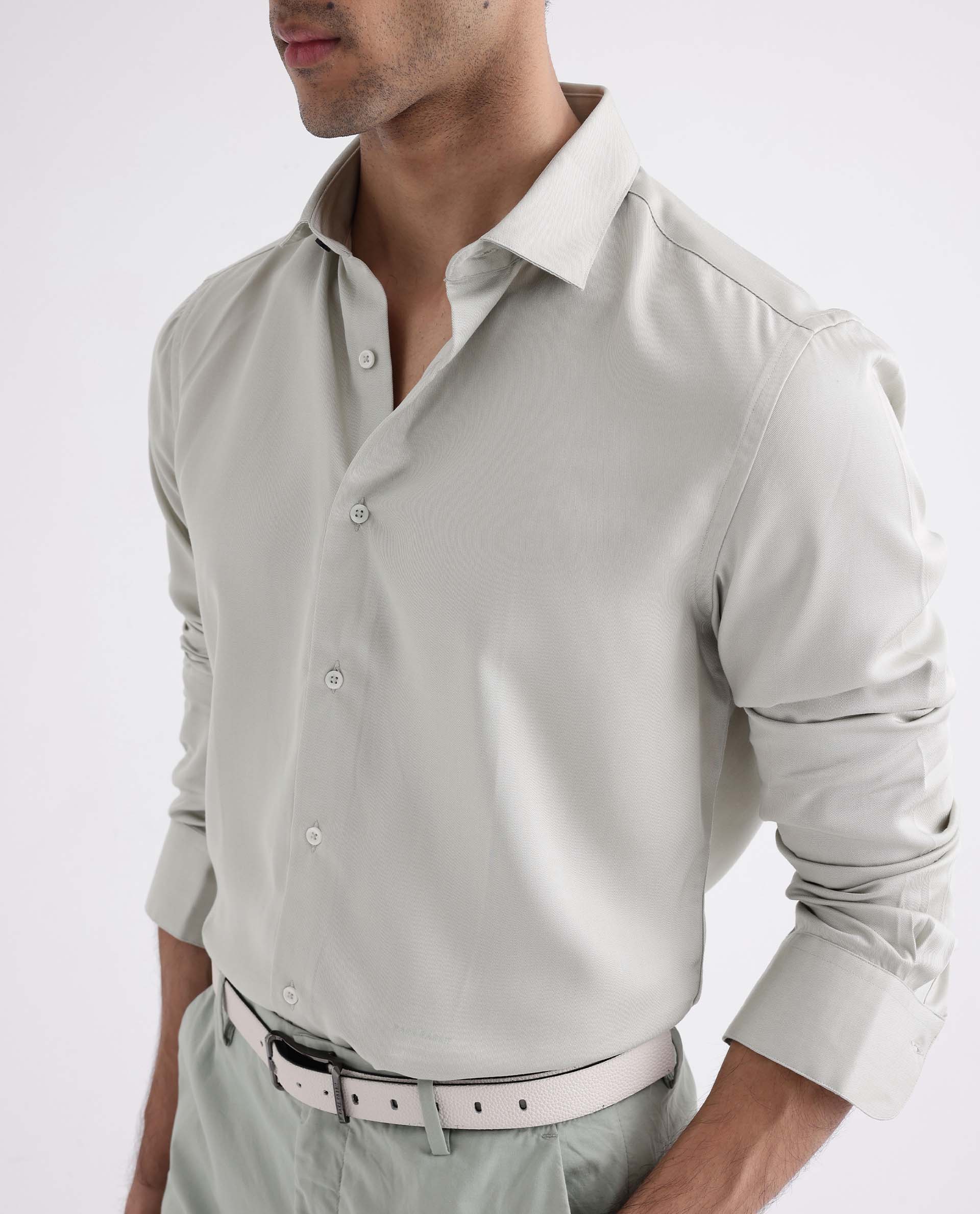 Rare Rabbit Men's Memo Ls Pastel Green Tencel Plain Regular Fit Full Sleeve Collared Shirt - Image 3