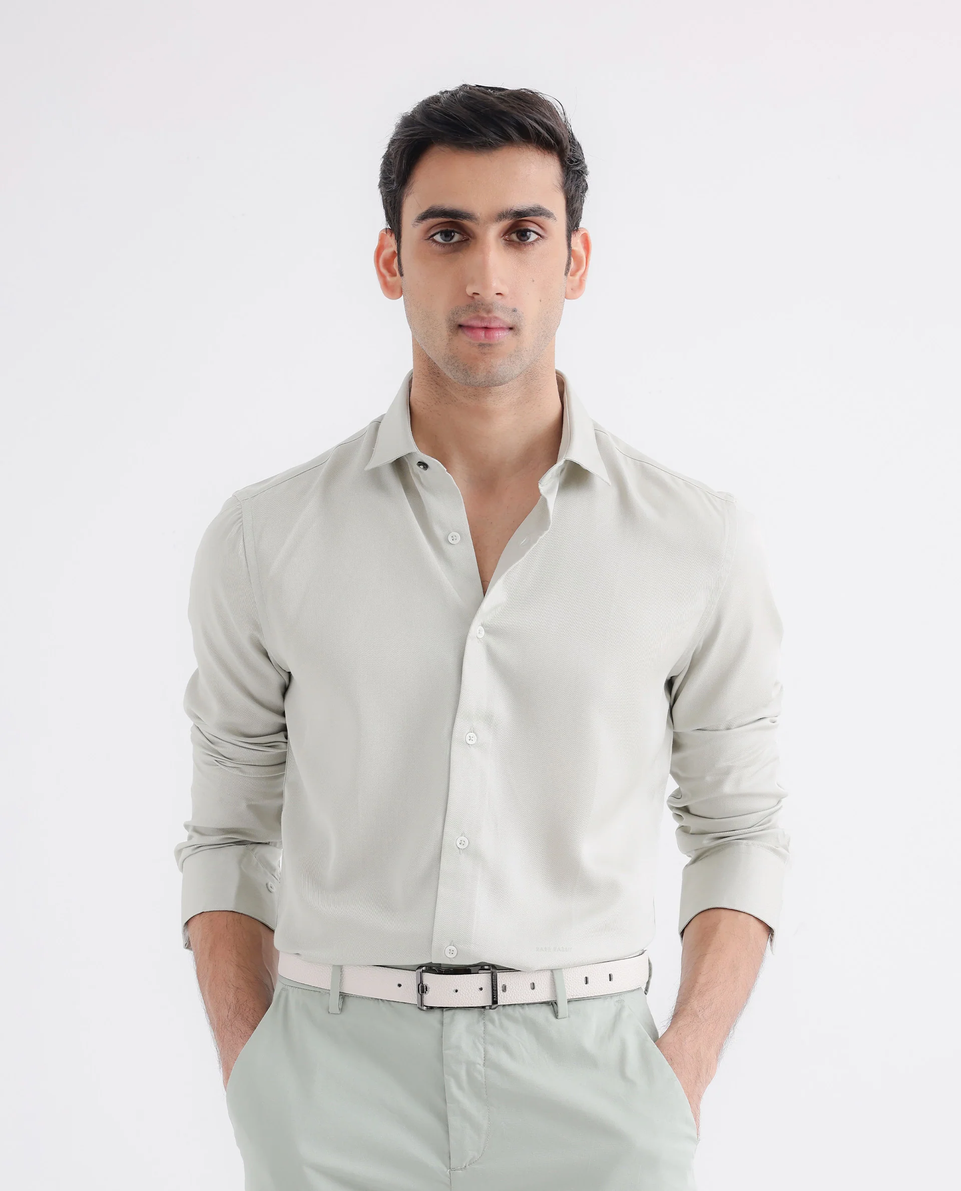 Rare Rabbit Men's Memo Ls Pastel Green Tencel Plain Regular Fit Full Sleeve Collared Shirt - Image 5