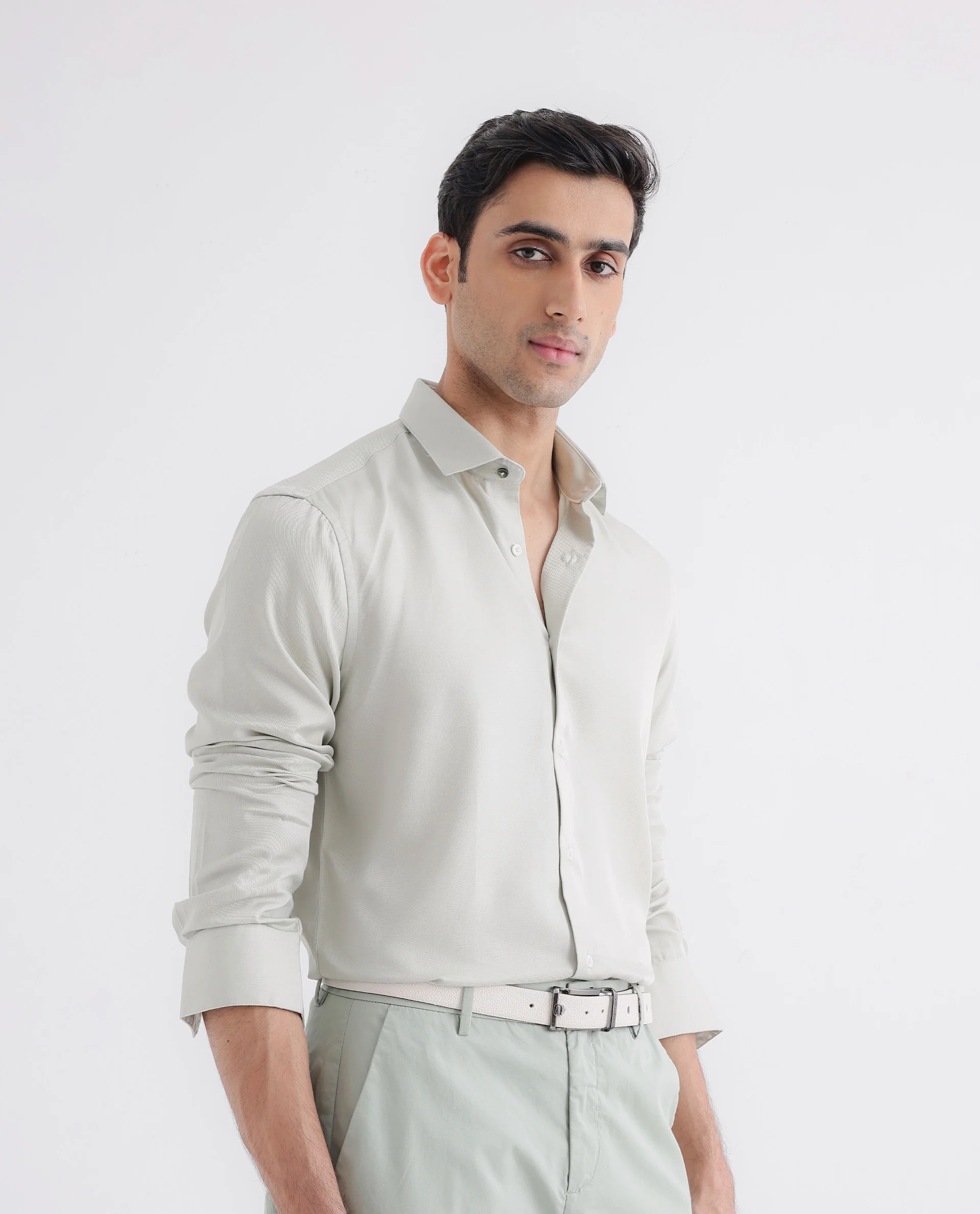 Rare Rabbit Men's Memo Ls Pastel Green Tencel Plain Regular Fit Full Sleeve Collared Shirt - Image 6