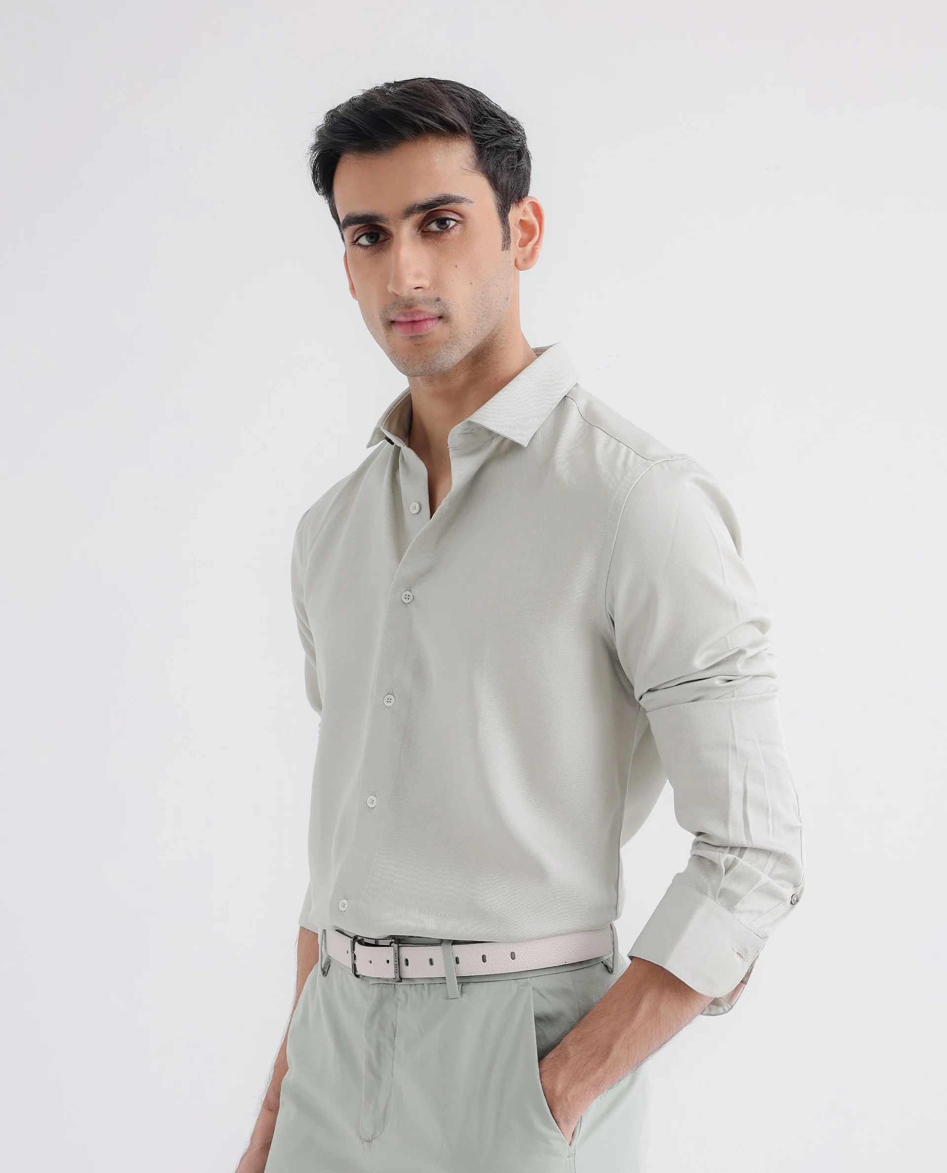 Rare Rabbit Men's Memo Ls Pastel Green Tencel Plain Regular Fit Full Sleeve Collared Shirt - Image 8