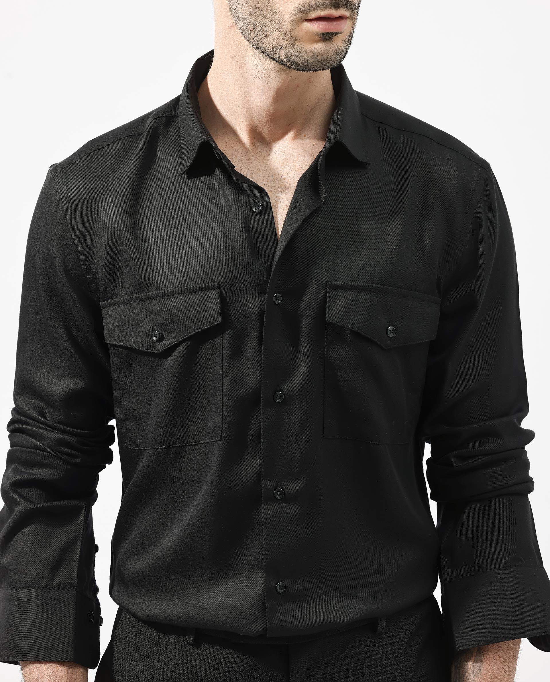 Rare Rabbit Men's Memop Ls Black Tencel Plain Regular Fit Full Sleeve Collared Shirt - Image 10