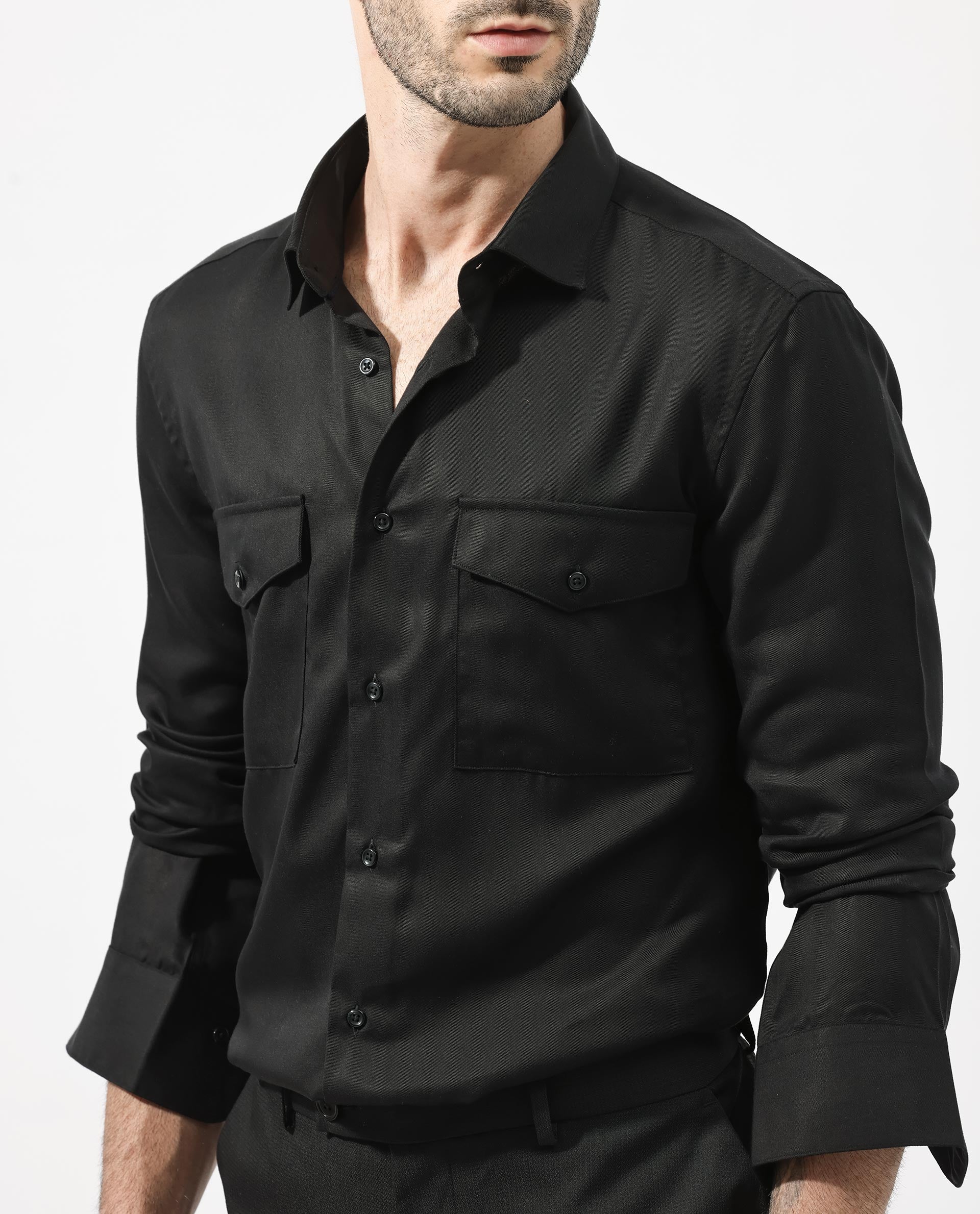 Rare Rabbit Men's Memop Ls Black Tencel Plain Regular Fit Full Sleeve Collared Shirt - Image 5