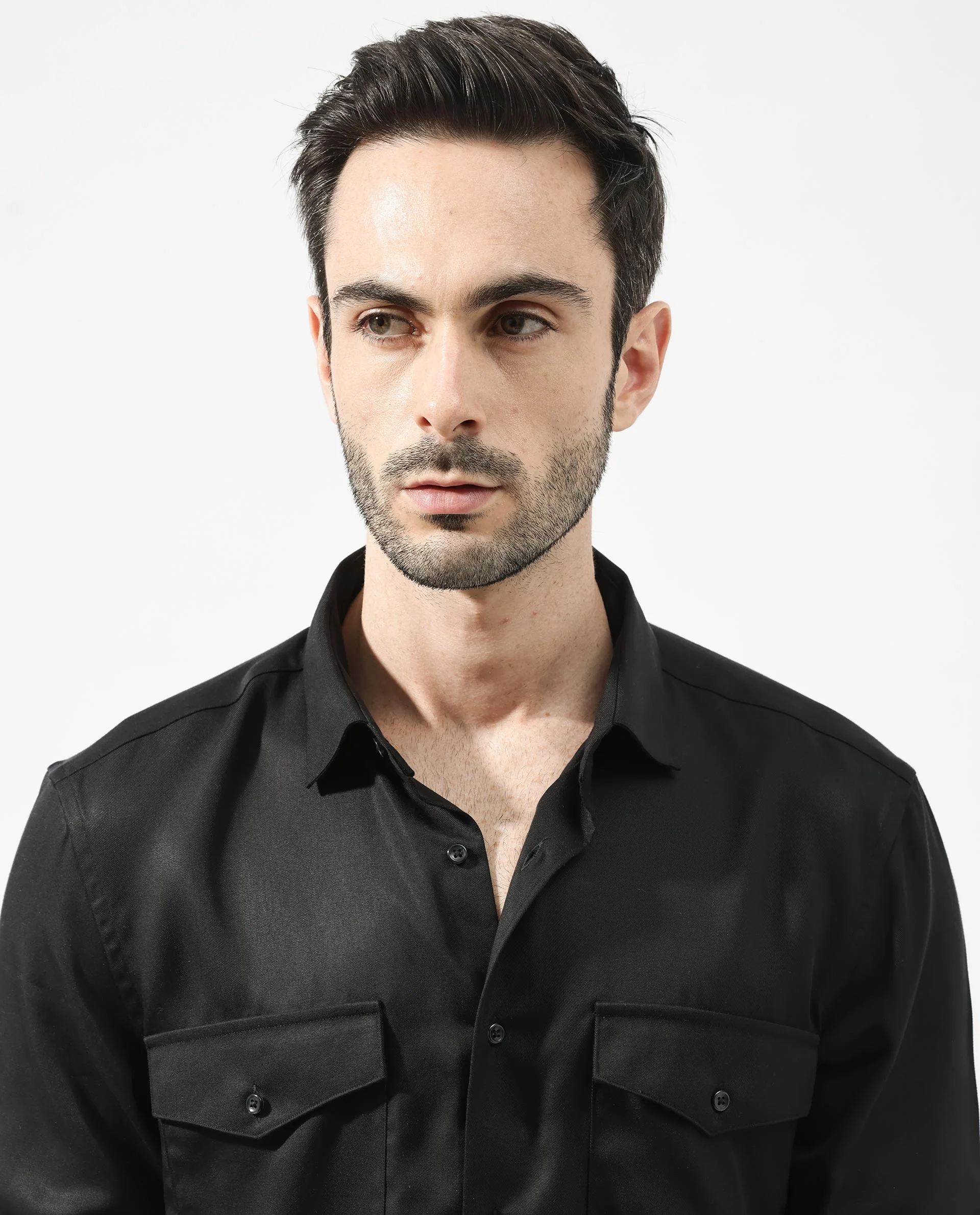 Rare Rabbit Men's Memop Ls Black Tencel Plain Regular Fit Full Sleeve Collared Shirt - Image 8