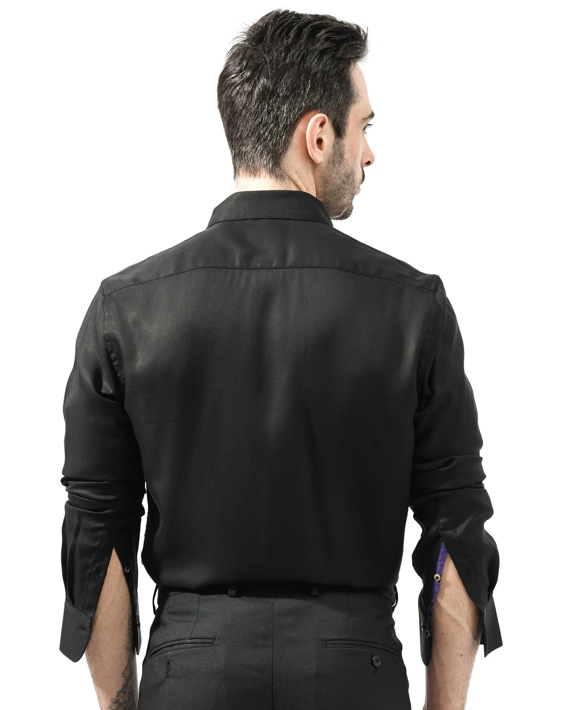 Rare Rabbit Men's Memop Ls Black Tencel Plain Regular Fit Full Sleeve Collared Shirt - Image 9