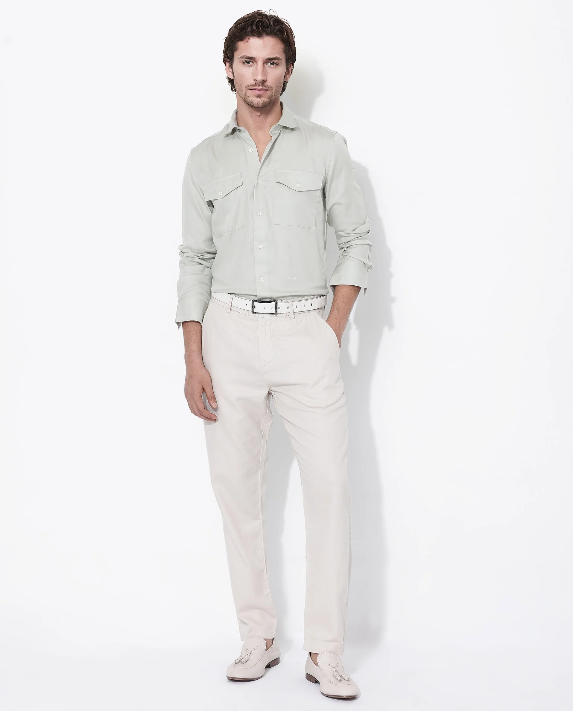 Rare Rabbit Men's Memop Ls Pastel Green Tencel Plain Regular Fit Full Sleeve Collared Shirt - Image 2