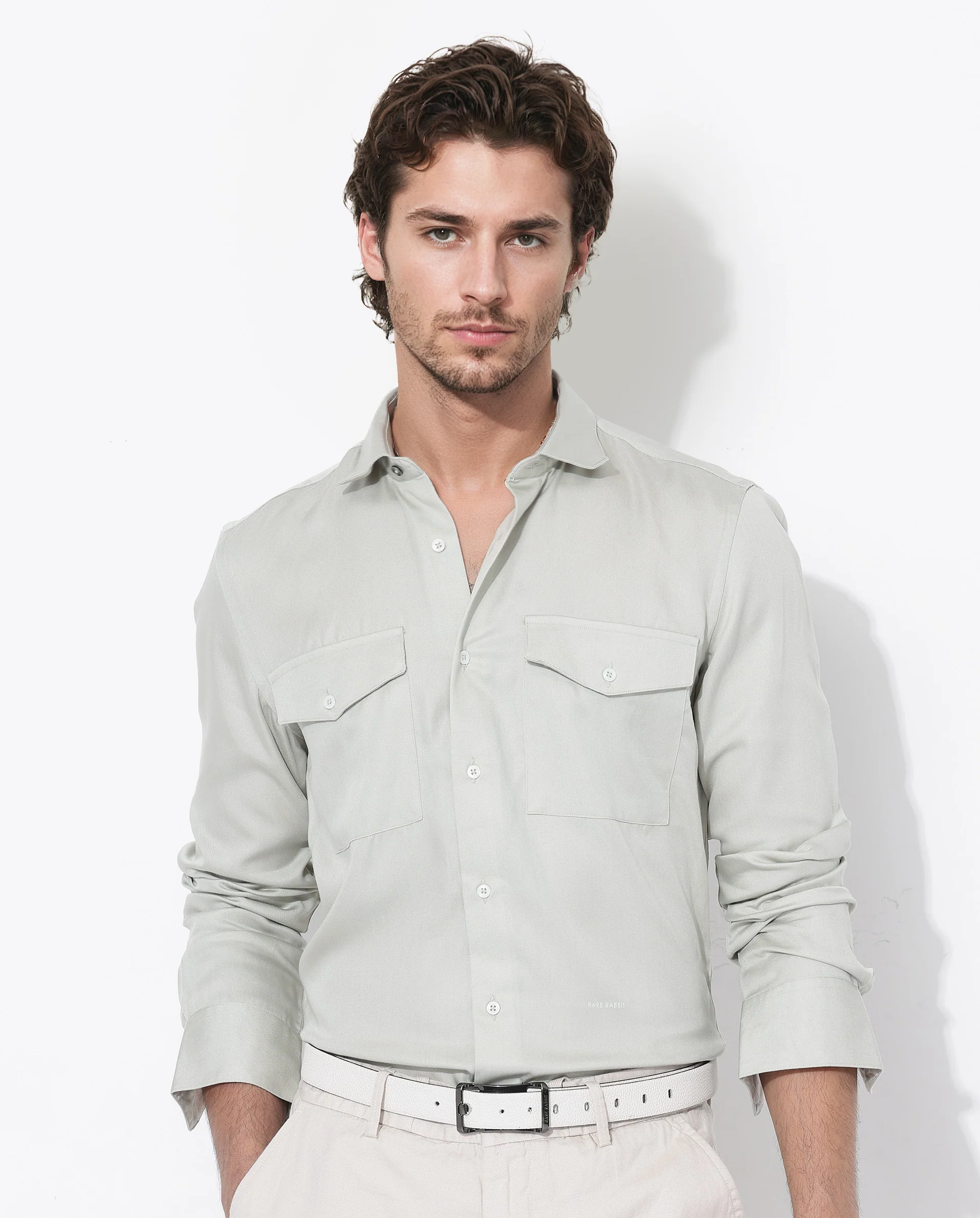 Rare Rabbit Men's Memop Ls Pastel Green Tencel Plain Regular Fit Full Sleeve Collared Shirt - Image 3