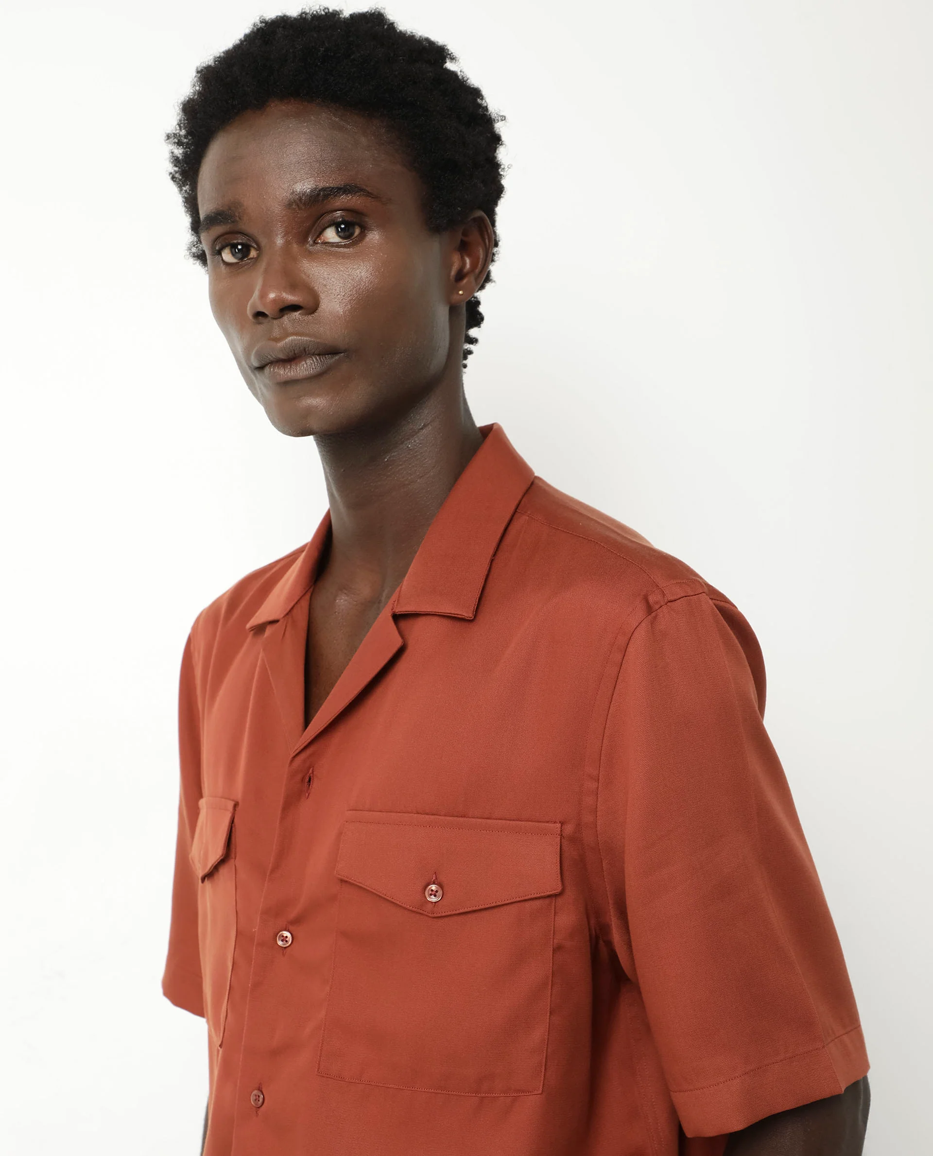 Rare Rabbit Men's Memop Ss Rust Tencel Plain Boxy Fit Half Sleeve Cuban Collar Shirt - Image 5