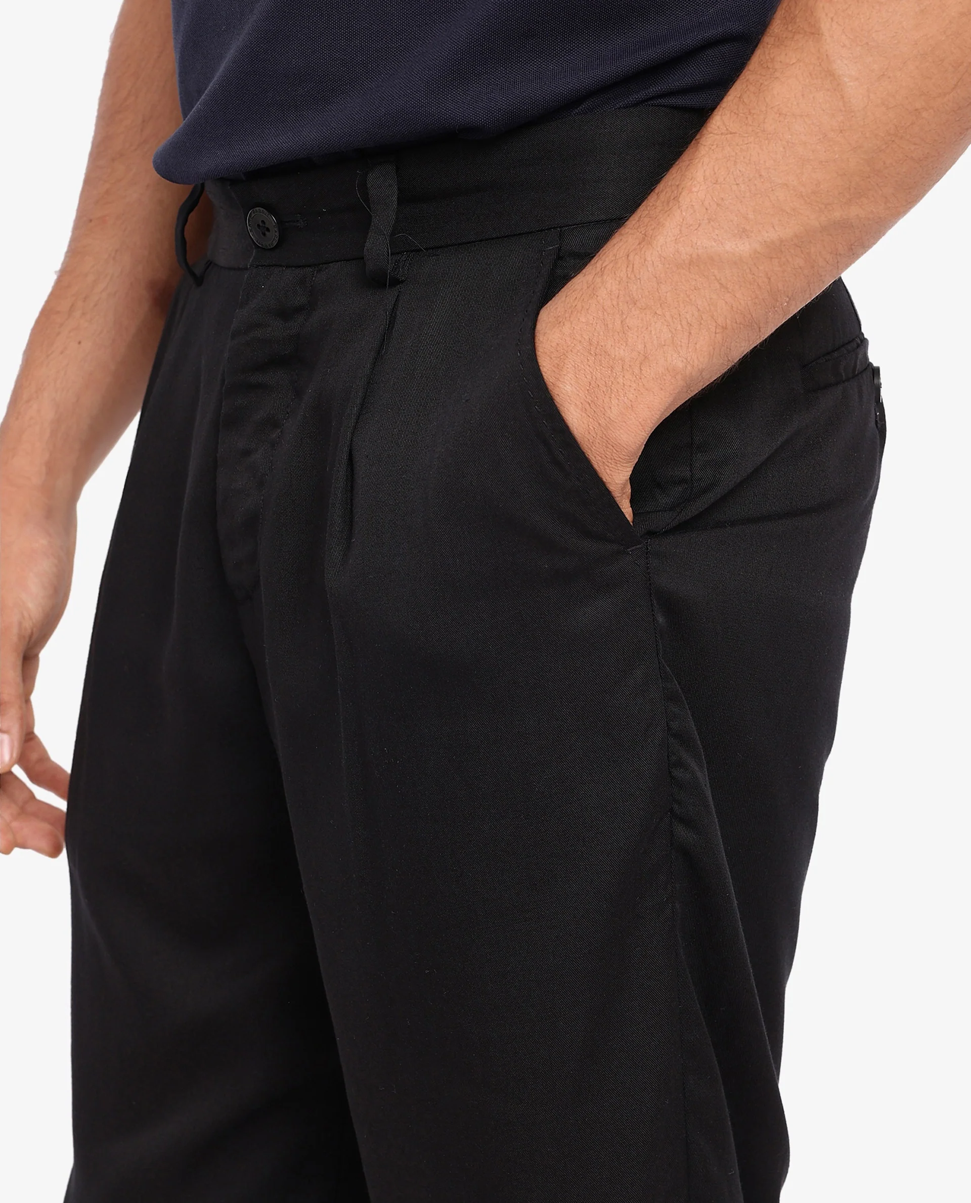 Rare Rabbit Men's Memos Black Tencel Plain Regular Fit Trouser - Image 3