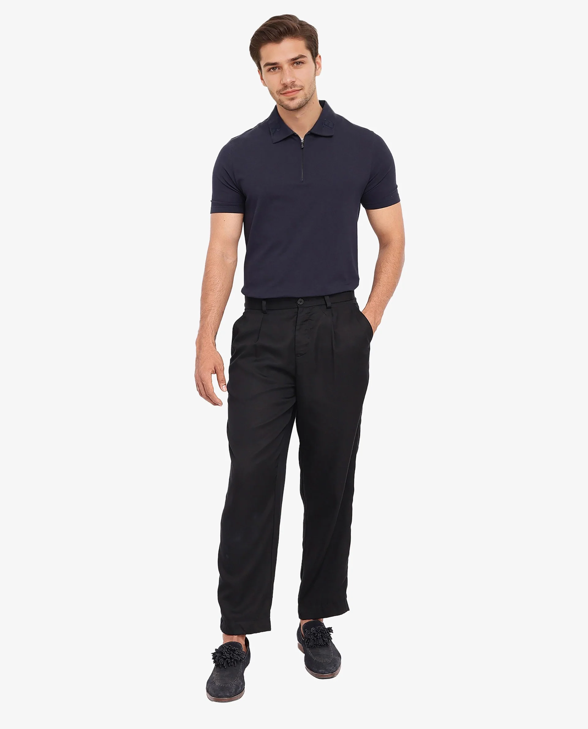 Rare Rabbit Men's Memos Black Tencel Plain Regular Fit Trouser - Image 4