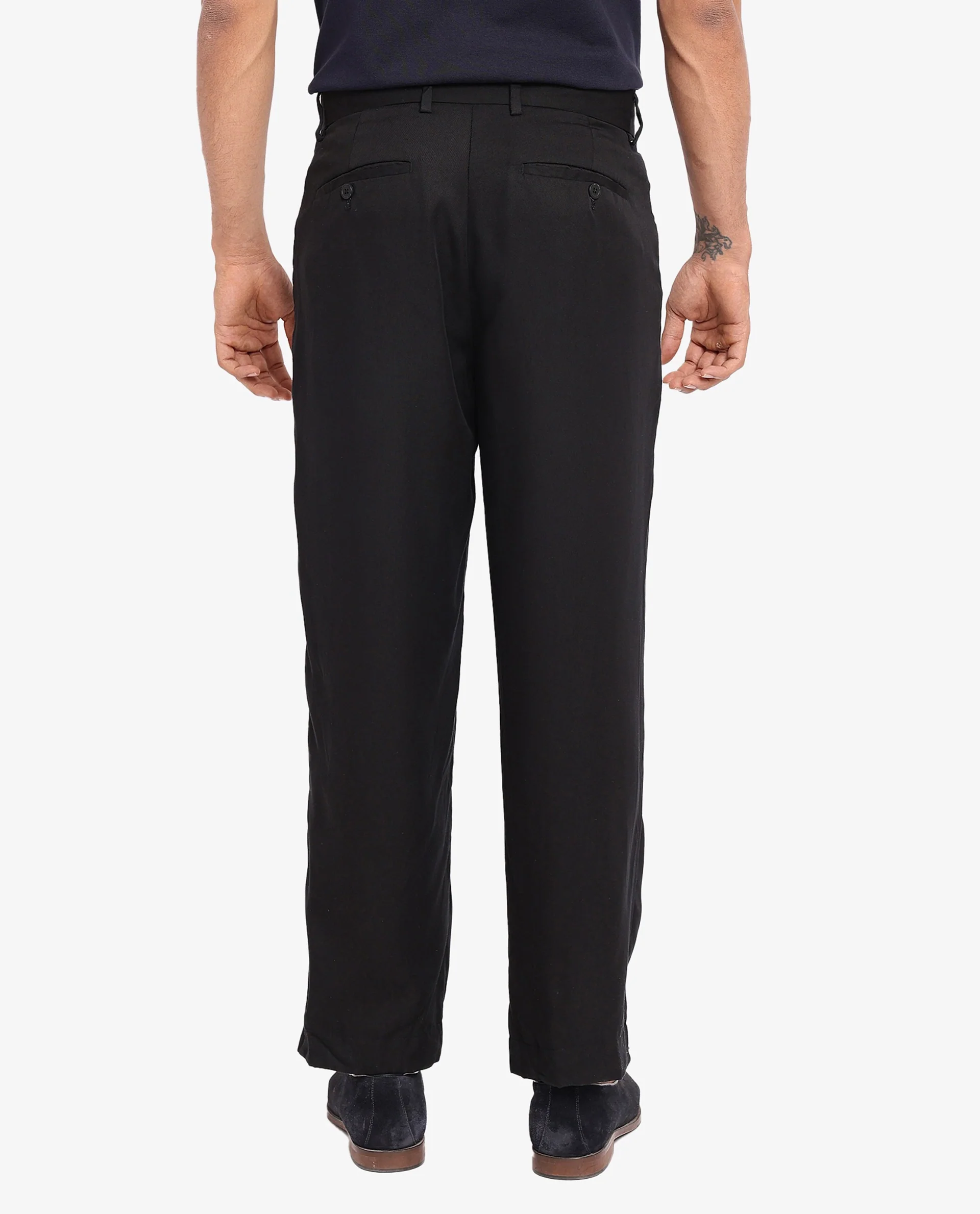 Rare Rabbit Men's Memos Black Tencel Plain Regular Fit Trouser - Image 5